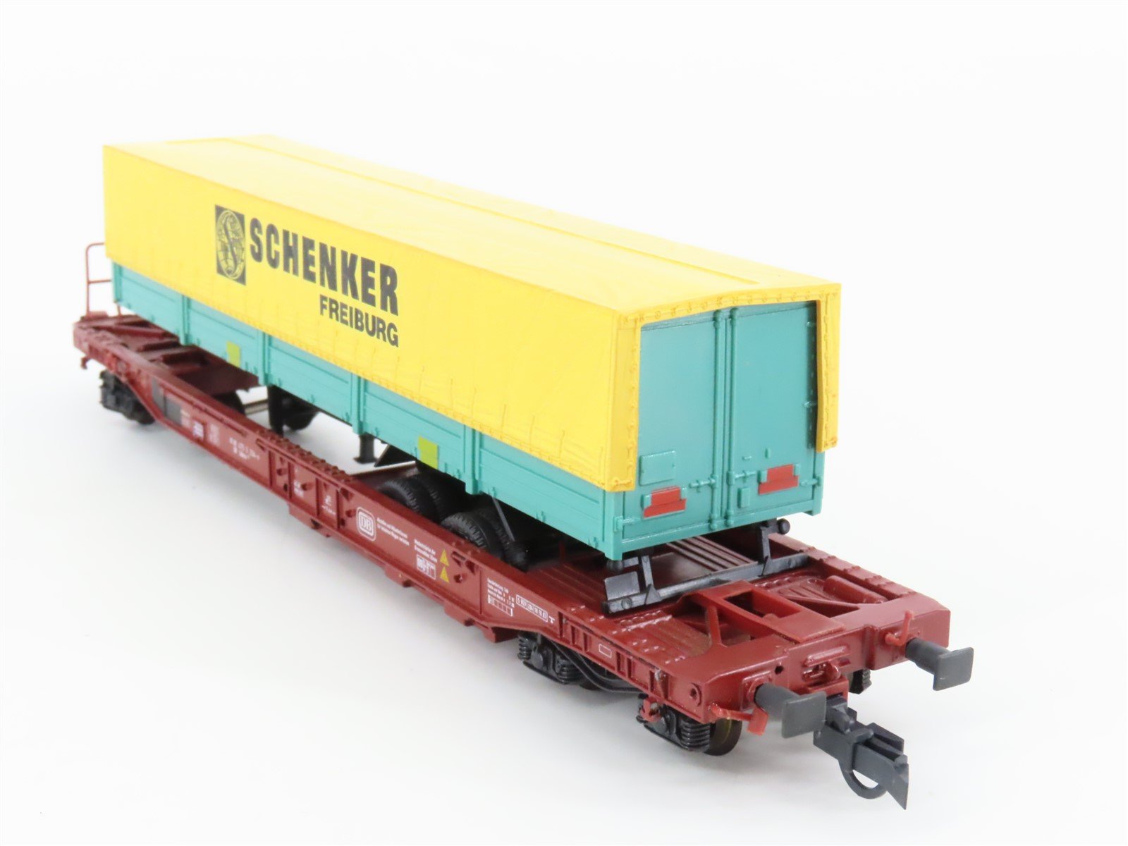 HO Scale Roco 44311G DB Deutsche Bahn Well Flat Car w/ Schenker Trailer