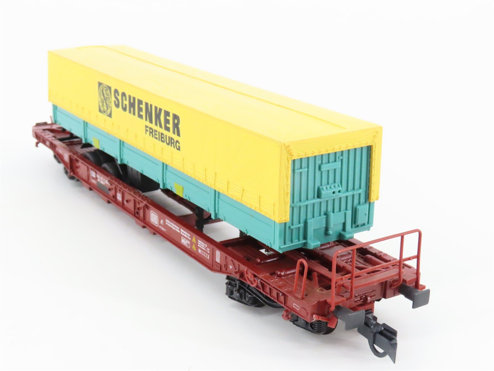 HO Scale Roco 44311G DB Deutsche Bahn Well Flat Car w/ Schenker Trailer