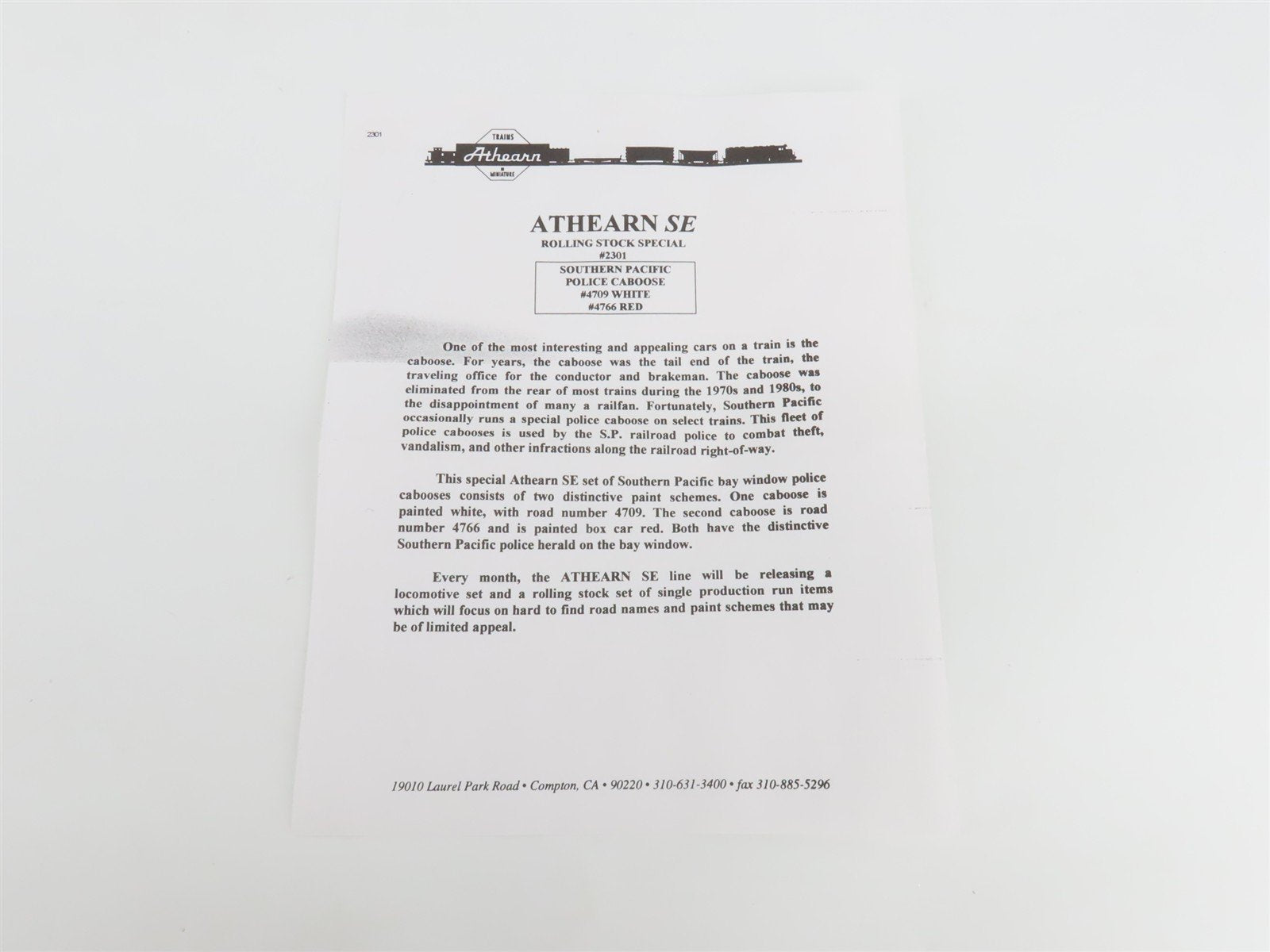 HO Scale Athearn SE Kit #2301 SP Southern Pacific Police Bay Window Cabooses