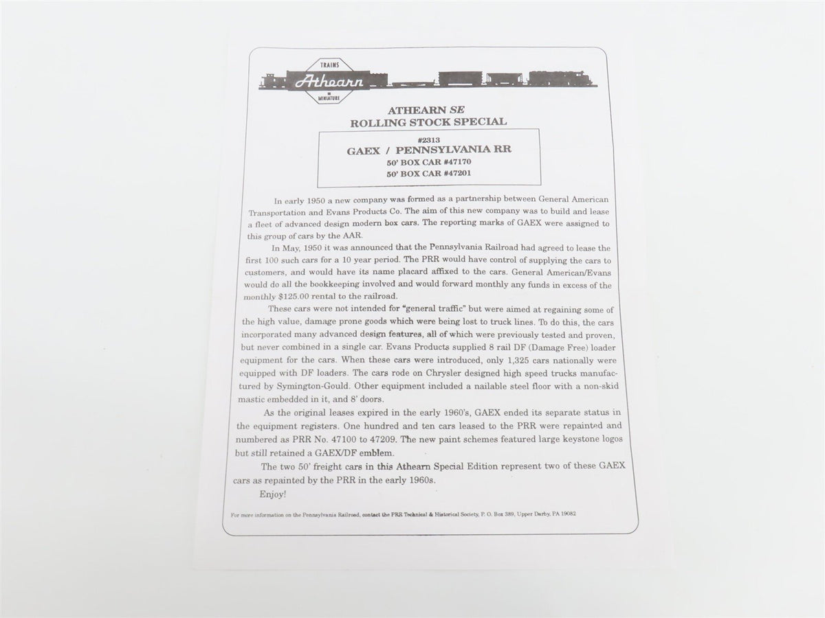 HO Scale Athearn SE Kit # 2313 PRR / GAEX Pennsylvania 50&#39; Plug Door Box Cars