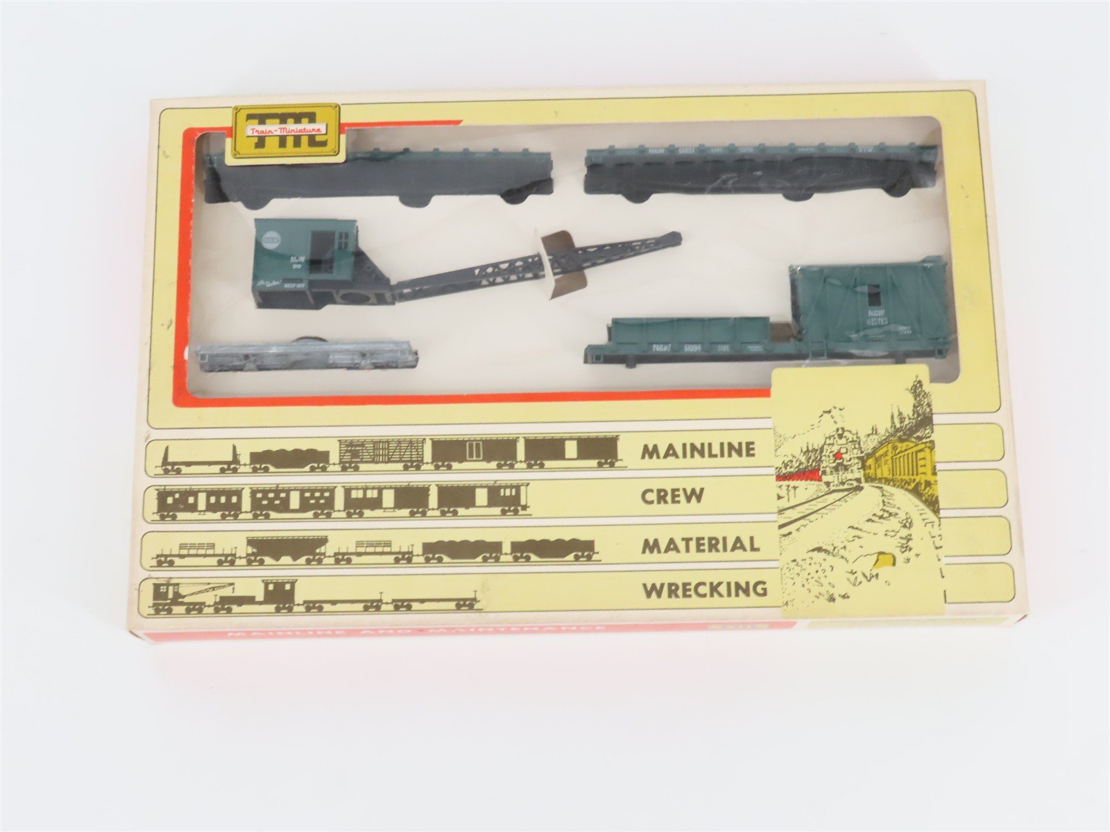 HO Train Miniature Kit #8736 N&W Norfolk & Western MofW Wrecking Crane 4-Car Set