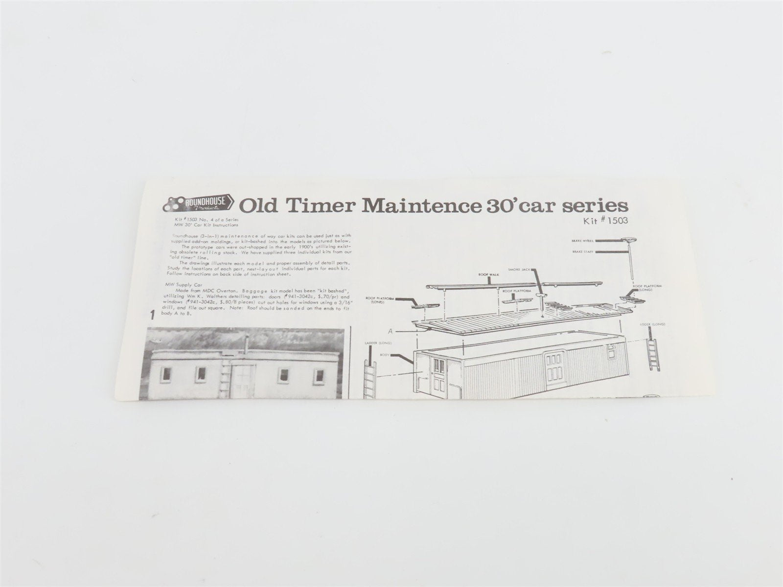 HO Scale Roundhouse 3-in-1 Craft Kit #1503 Undecorated 30' MofW Crew/Work Cars