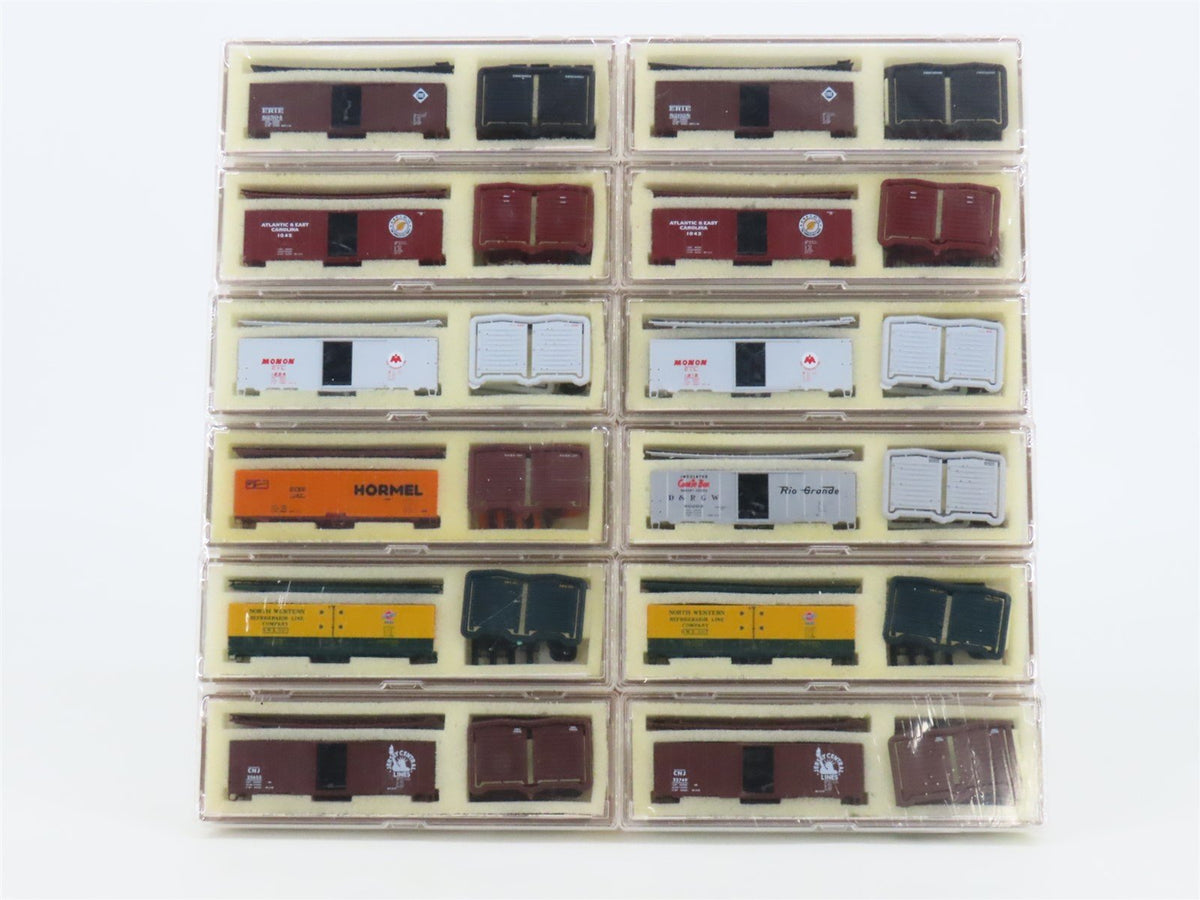 N InterMountain Kits CNJ, NWX, NADX, D&amp;RGW, CIL, AEC &amp; ERIE 40&#39; Box Cars 12-Pack
