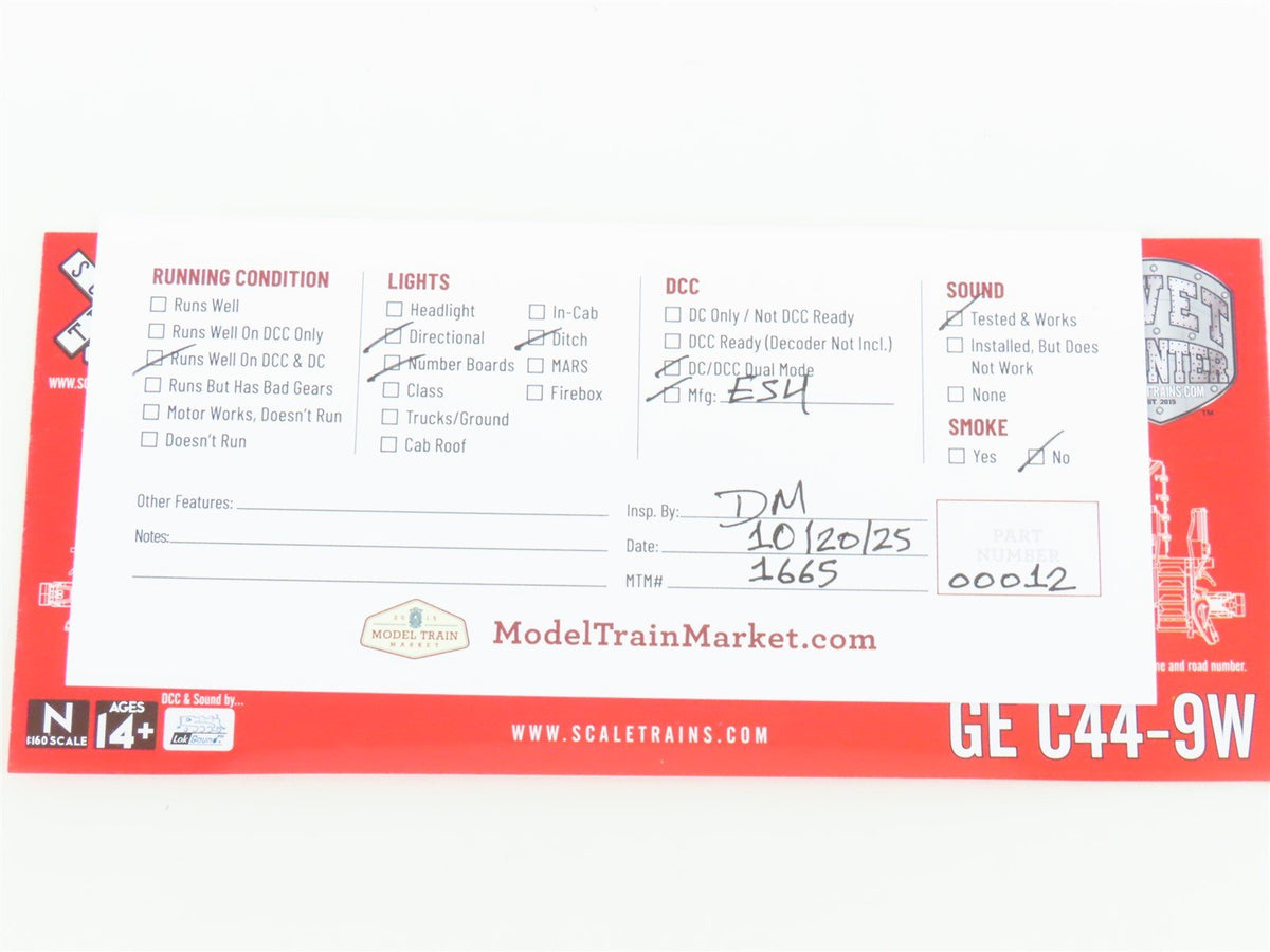 N Scaletrains SXT31468 ATSF &quot;Warbonnet&quot; GE C44-9W Diesel #680 w/ DCC &amp; Sound