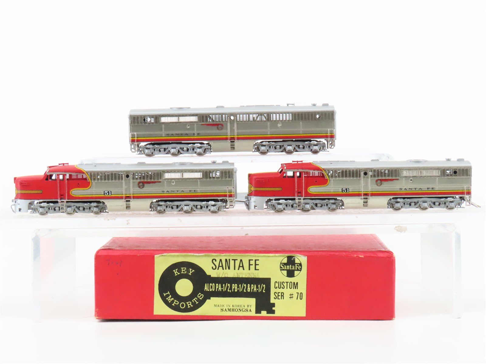 N Scale Key/Samhongsa BRASS 70 ATSF Santa Fe "Warbonnet" ALCO PA/B/A Diesel Set