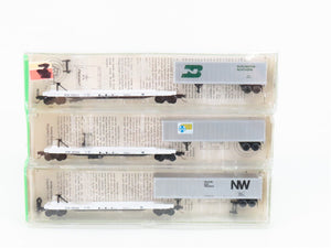 N Kadee Micro-Trains MTL 64012 ATSF 57' TOFC Flat Cars 3-Pack w/Trailers -SEALED