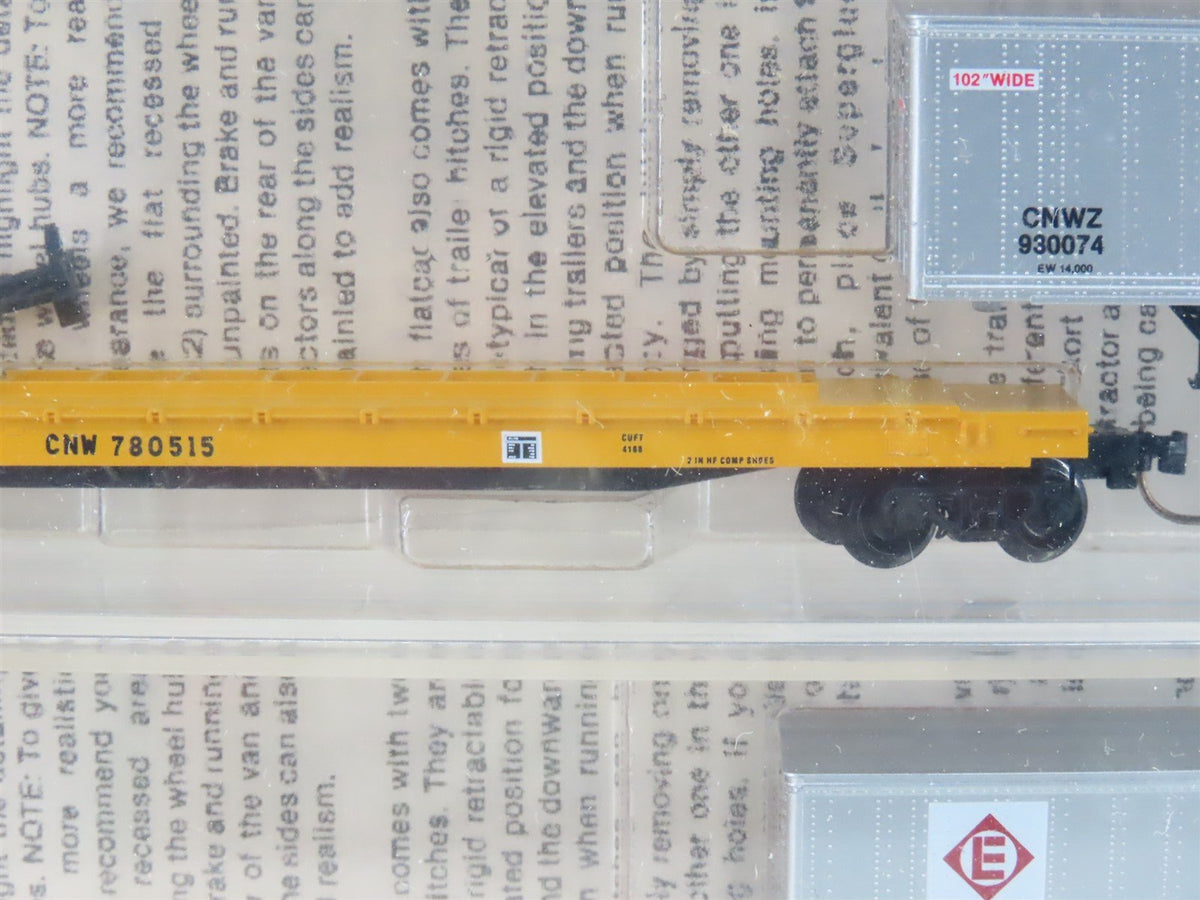 N Kadee Micro-Trains MTL 64022 CNW 57&#39; TOFC Flat Cars 3-Pack w/Trailers - SEALED