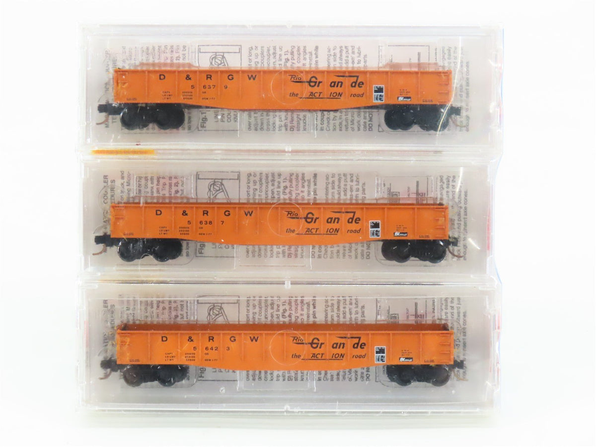 N Micro-Trains MTL 46042 D&amp;RGW Rio Grande 50&#39; Drop-End Gondolas 3-Pack - SEALED