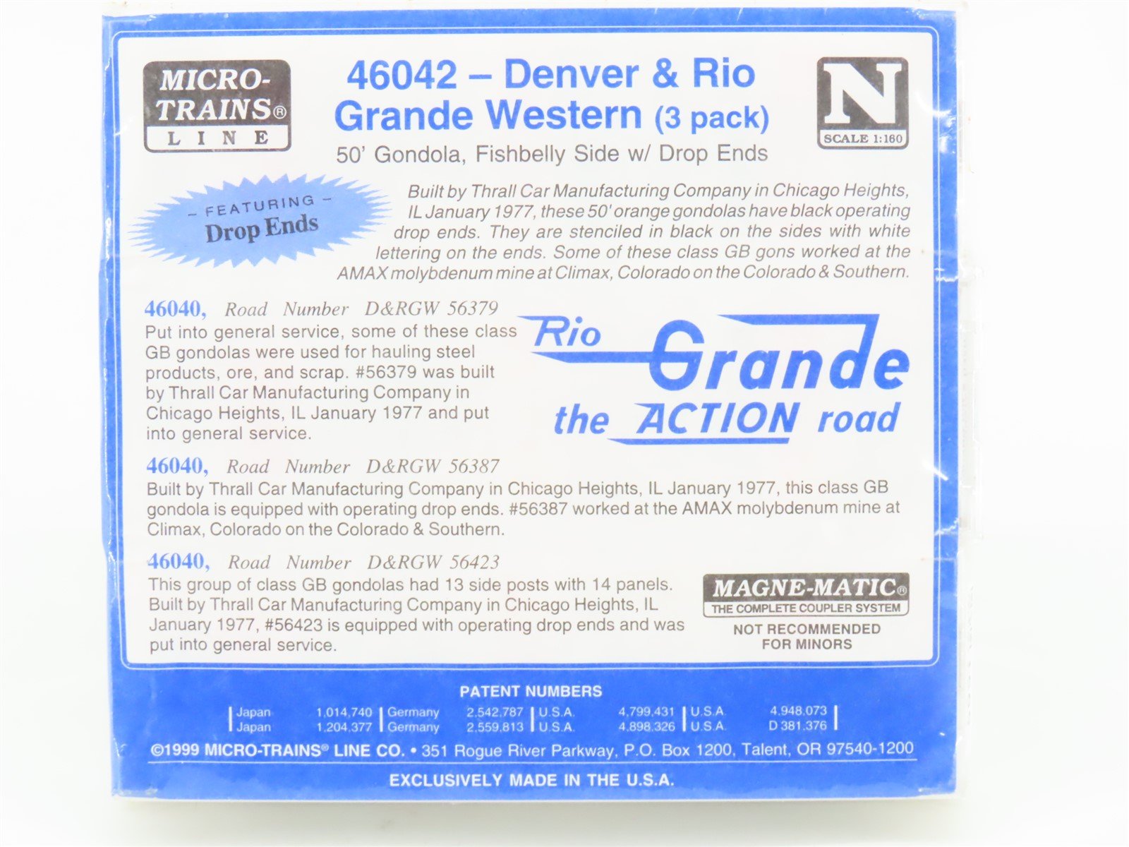 N Micro-Trains MTL 46042 D&RGW Rio Grande 50' Drop-End Gondolas 3-Pack - SEALED