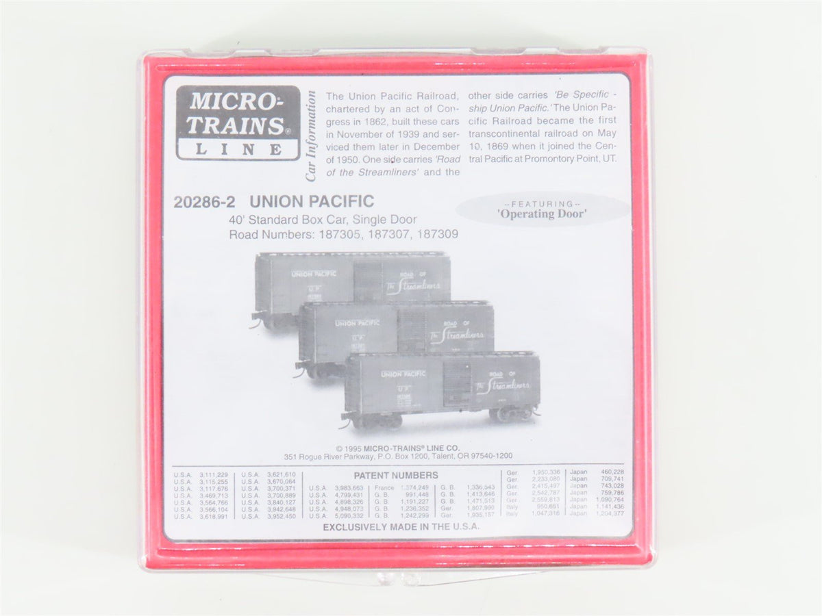 N Scale Micro-Trains MTL 20286-2 UP Union Pacific 40&#39; Box Cars 3-Pack