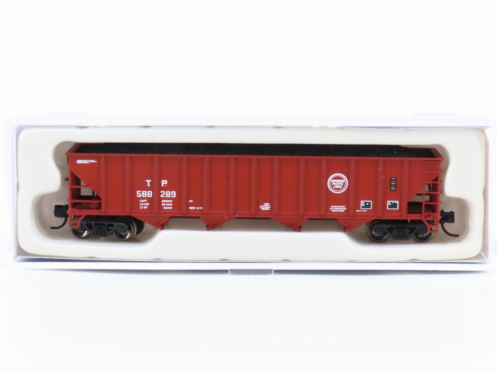 N Scale TrainWorx 2403-17 TP Texas & Pacific 4-Bay Hopper #588289 w/ Load
