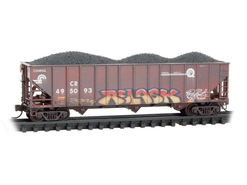 N Micro-Trains MTL 98305103 CR Conrail 3-Bay Hoppers 3-Pack w/ Load &amp; Graffiti