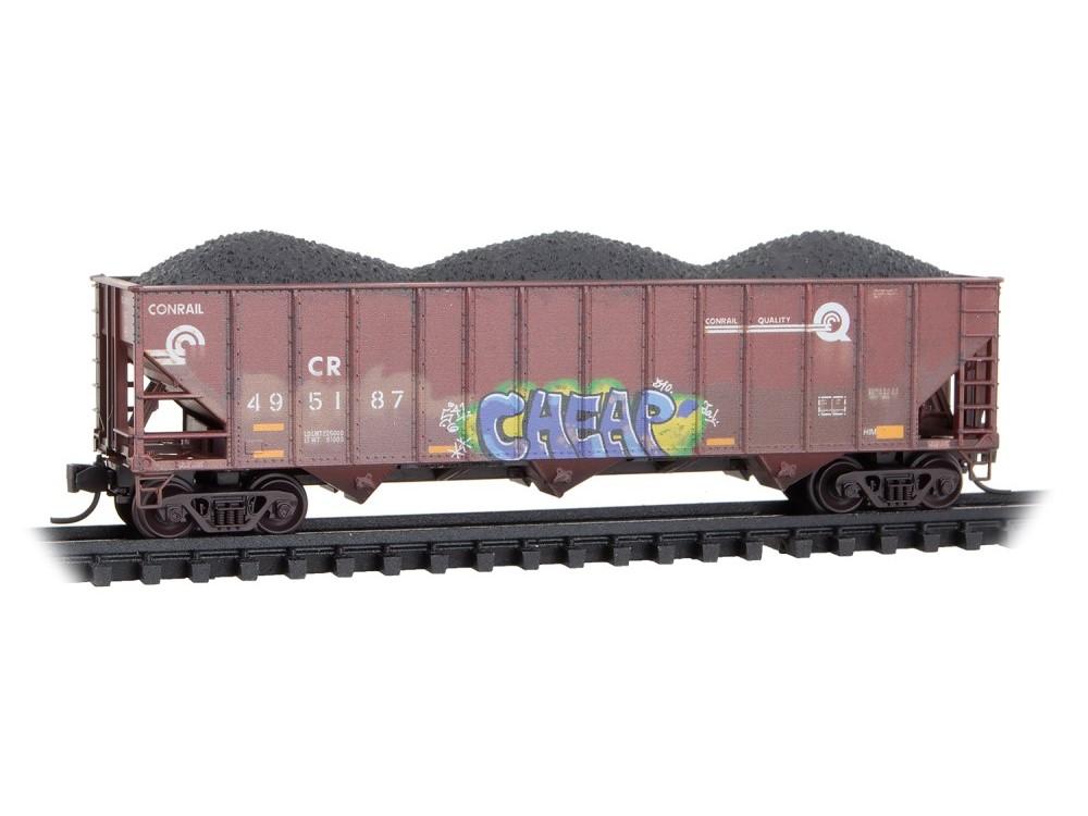 N Micro-Trains MTL 98305103 CR Conrail 3-Bay Hoppers 3-Pack w/ Load &amp; Graffiti