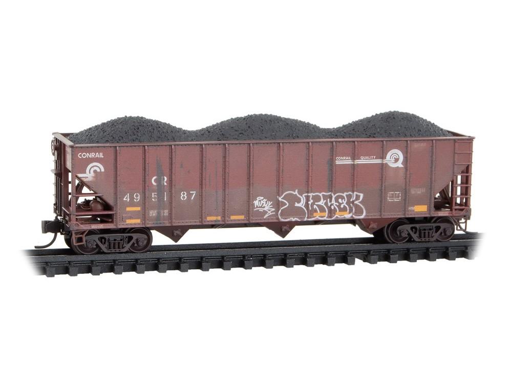 N Micro-Trains MTL 98305103 CR Conrail 3-Bay Hoppers 3-Pack w/ Load &amp; Graffiti