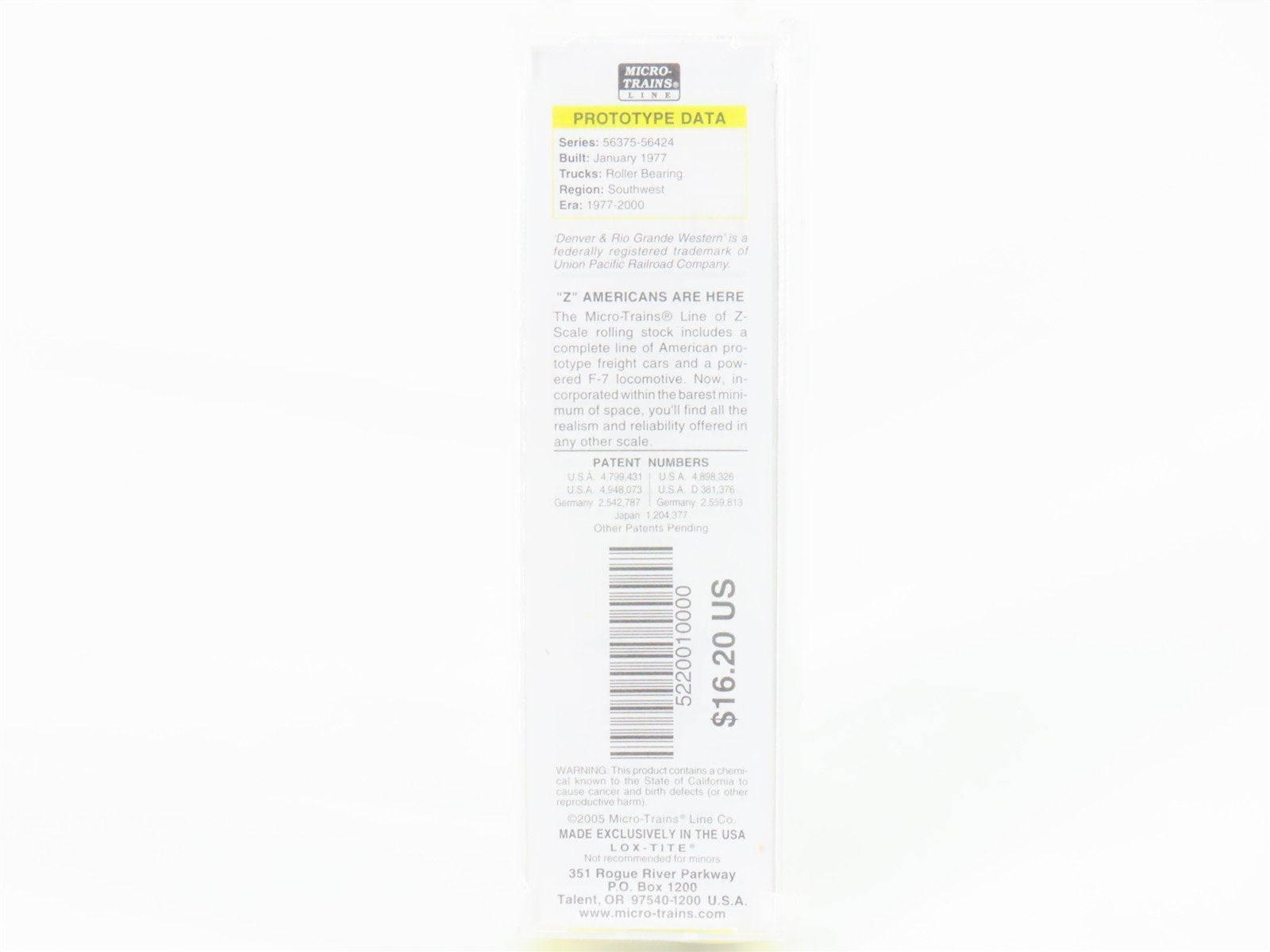 Z Scale Micro-Trains MTL 52200100 D&RGW Rio Grande 