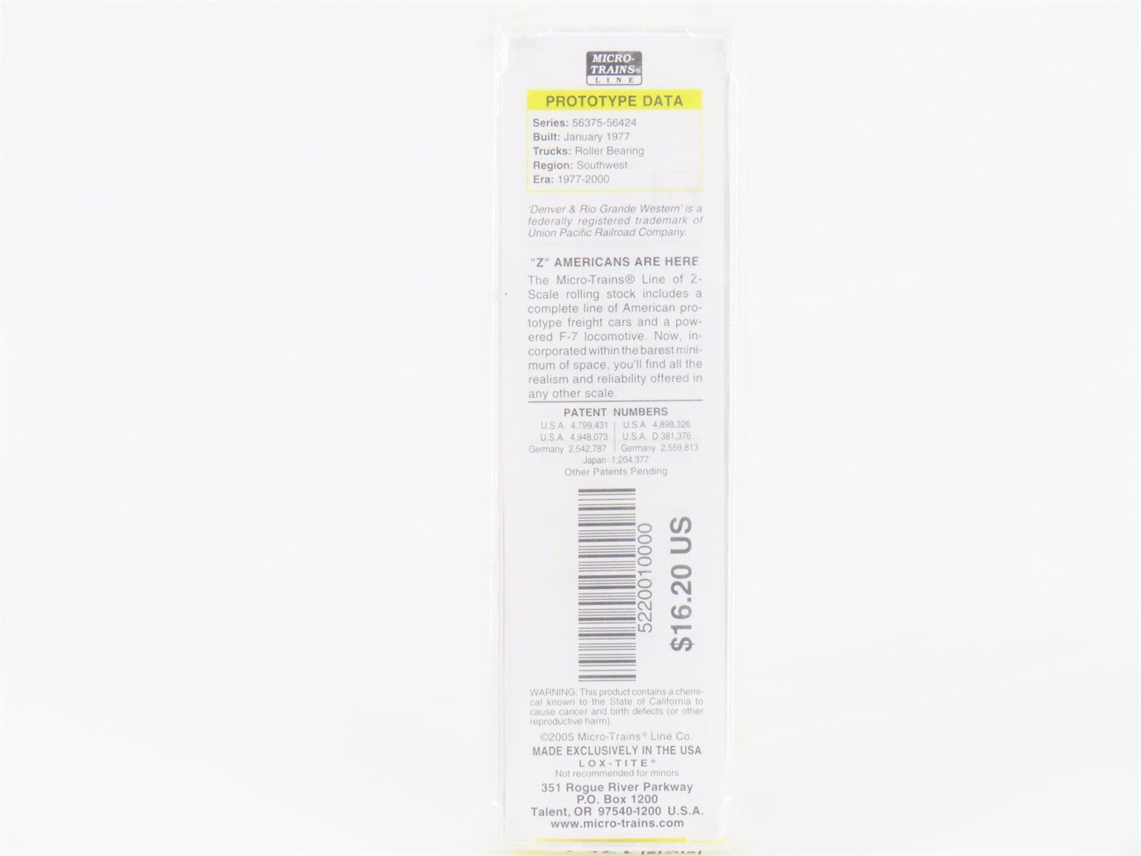 Z Scale Micro-Trains MTL 52200100 D&RGW Rio Grande 