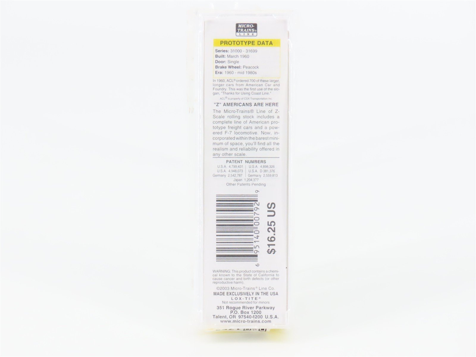 Z Scale Micro-Trains MTL 13511 ACL Atlantic Coast Line 50' Box Car #31111 SEALED