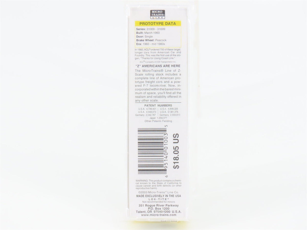 Z Scale Micro-Trains MTL 13511-2 ACL Atlantic Coast Line 50&#39; Boxcar 31111 SEALED