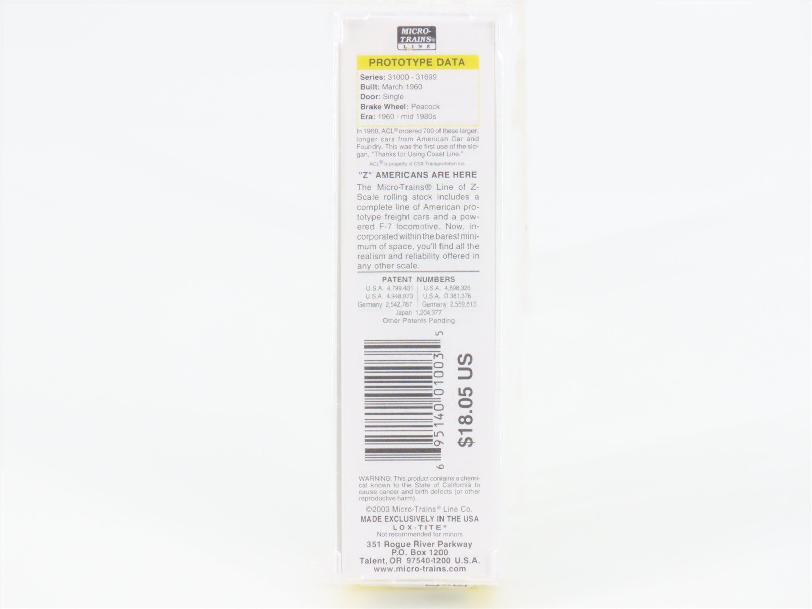 Z Scale Micro-Trains MTL 13511-2 ACL Atlantic Coast Line 50' Boxcar 31111 SEALED