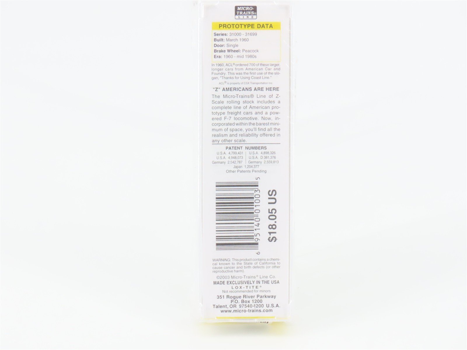 Z Scale Micro-Trains MTL 13511-2 ACL Atlantic Coast Line 50' Boxcar 31111 SEALED