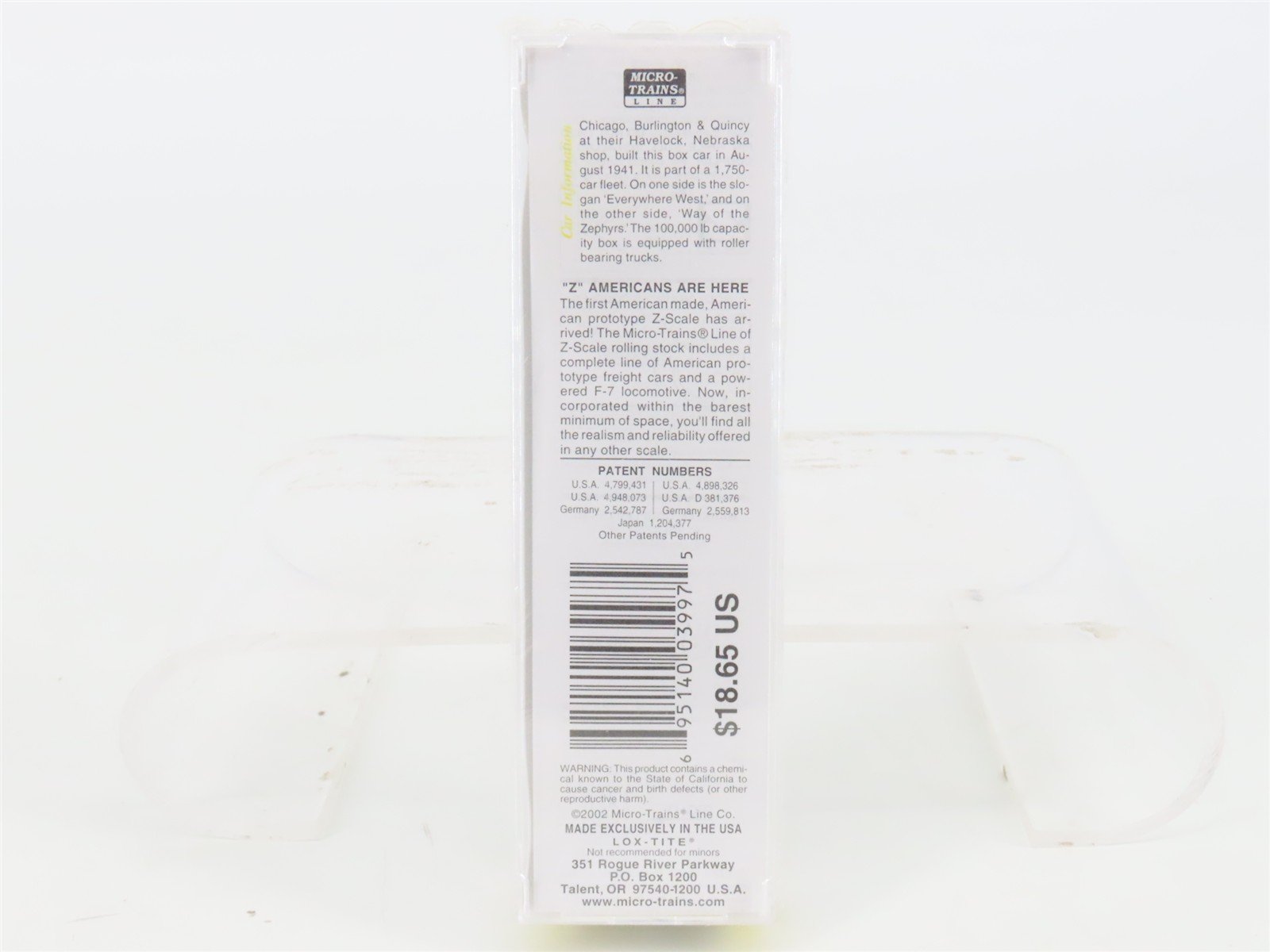 Z Scale Micro-Trains MTL 13519-2 CB&Q Way Of The Zephyrs 50' Boxcar 21383 SEALED