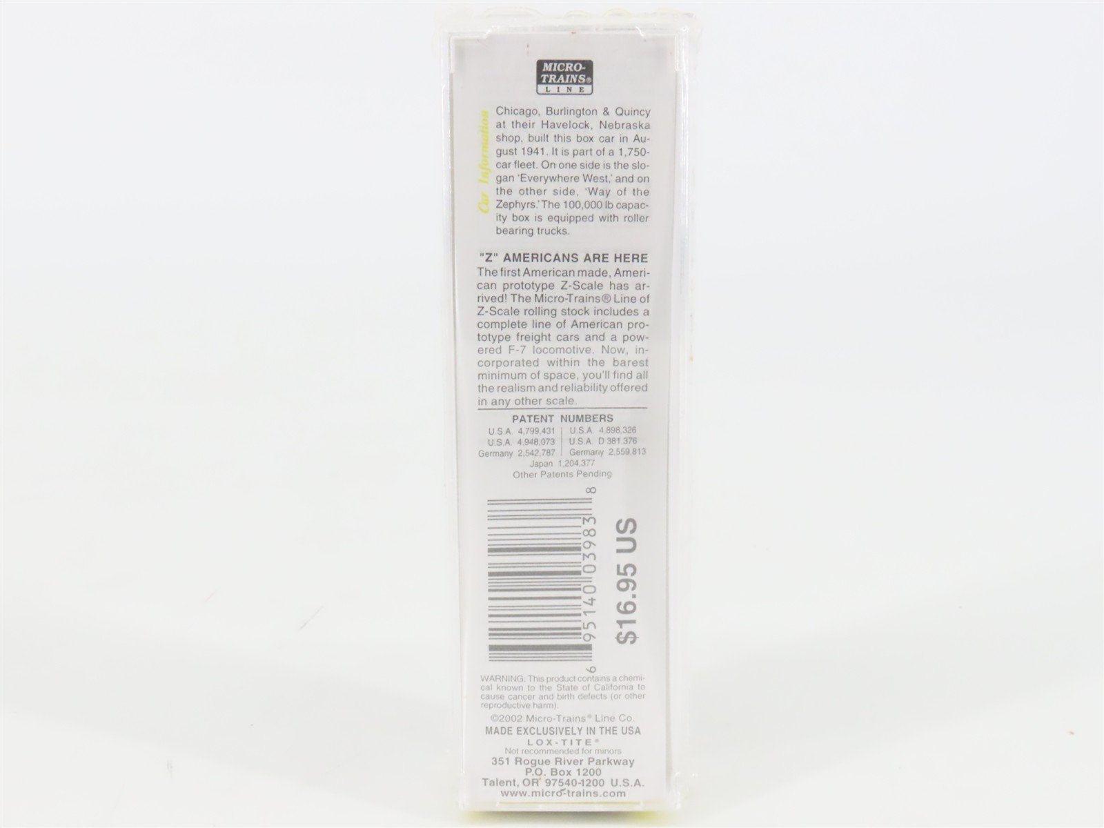 Z Scale Micro-Trains MTL 13519 CB&Q Way Of The Zephyrs 50' Box Car #21383 SEALED