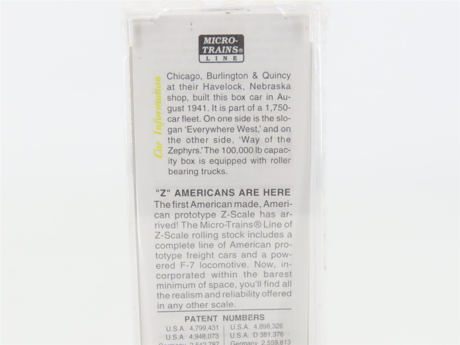 Z Scale Micro-Trains MTL 13519 CB&Q Way Of The Zephyrs 50' Box Car #21383 SEALED