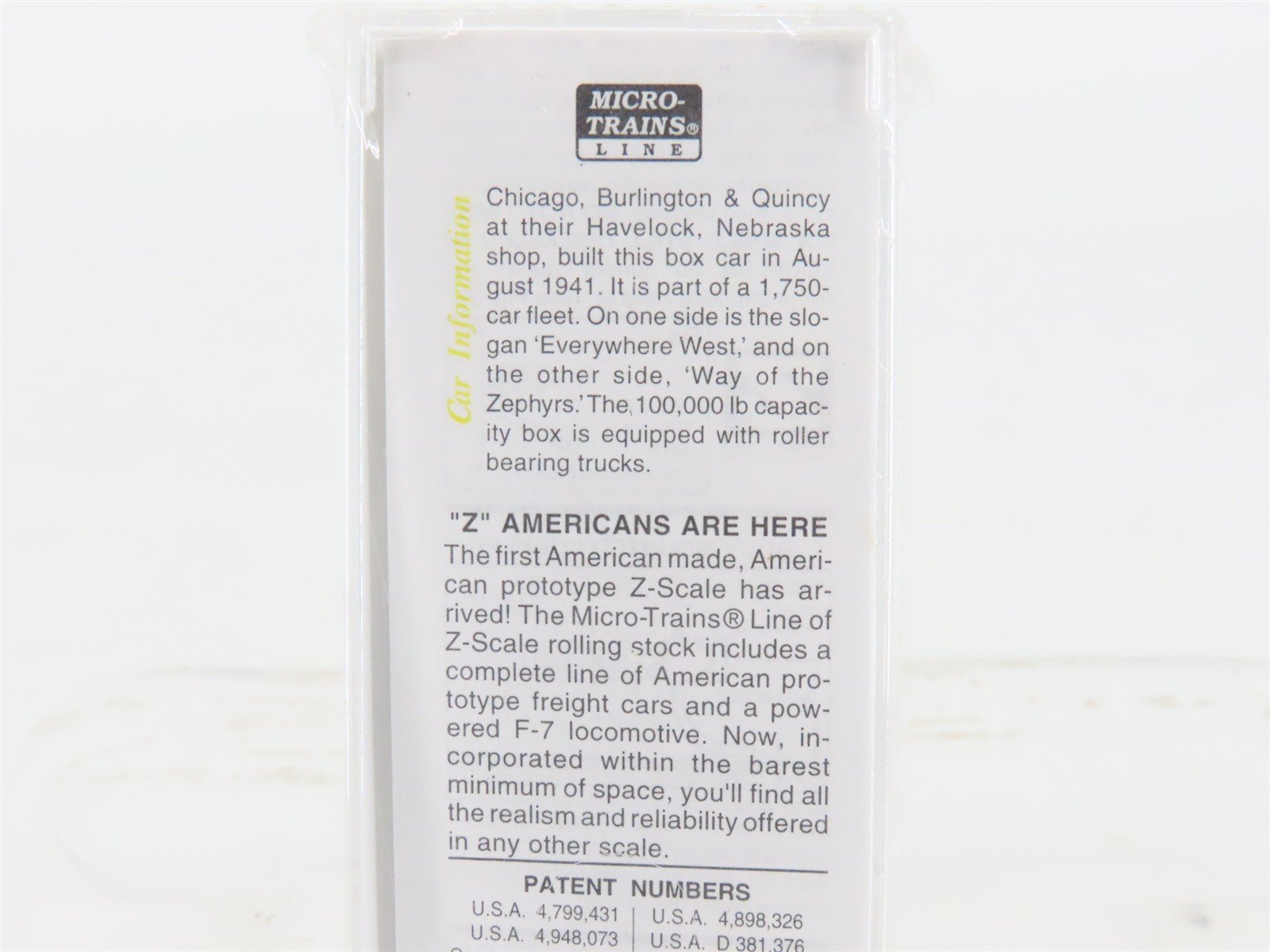 Z Scale Micro-Trains MTL 13519-2 CB&Q Way Of The Zephyrs 50' Boxcar 21383 SEALED