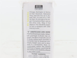Z Scale Micro-Trains MTL 13519-2 CB&Q Way Of The Zephyrs 50' Boxcar 21383 SEALED