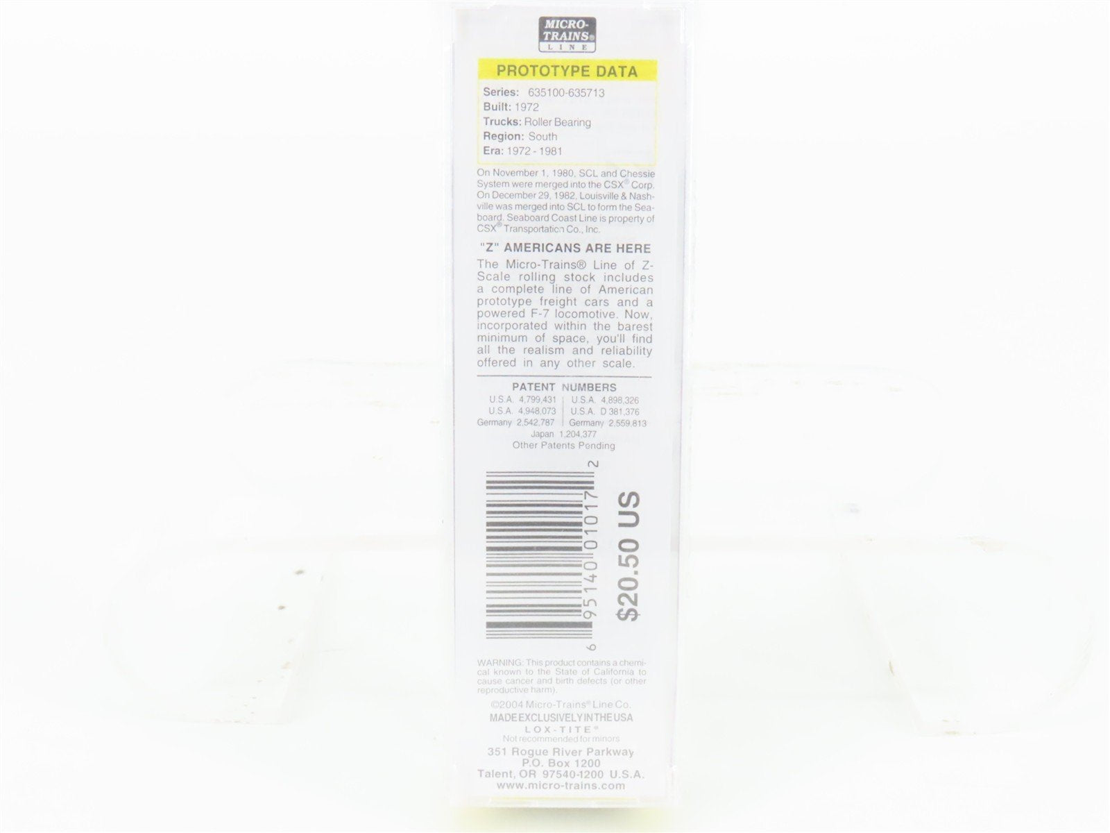 Z Scale Micro-Trains MTL 13611-2 SCL Seaboard Coast Line 50' Box Car #635291