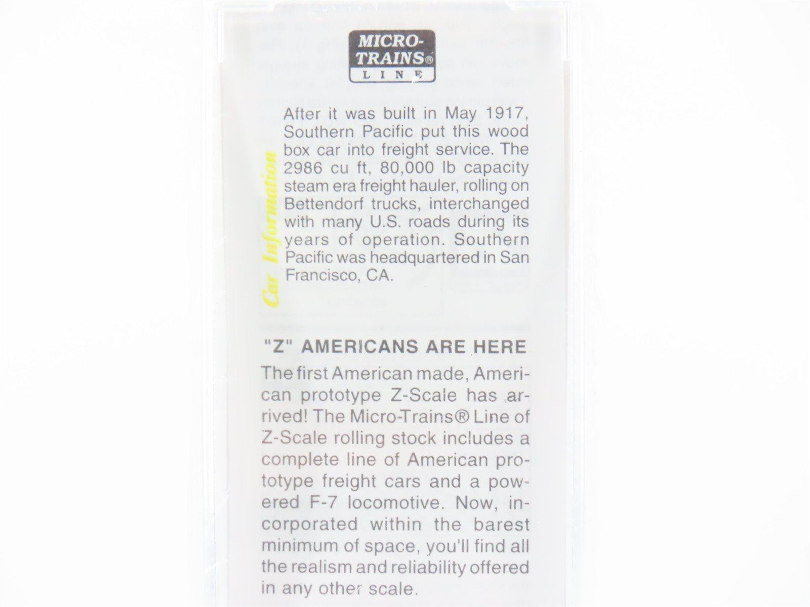 Z Scale Micro-Trains MTL 13911-2 SP Southern Pacific 40' Box Car #33801 - SEALED
