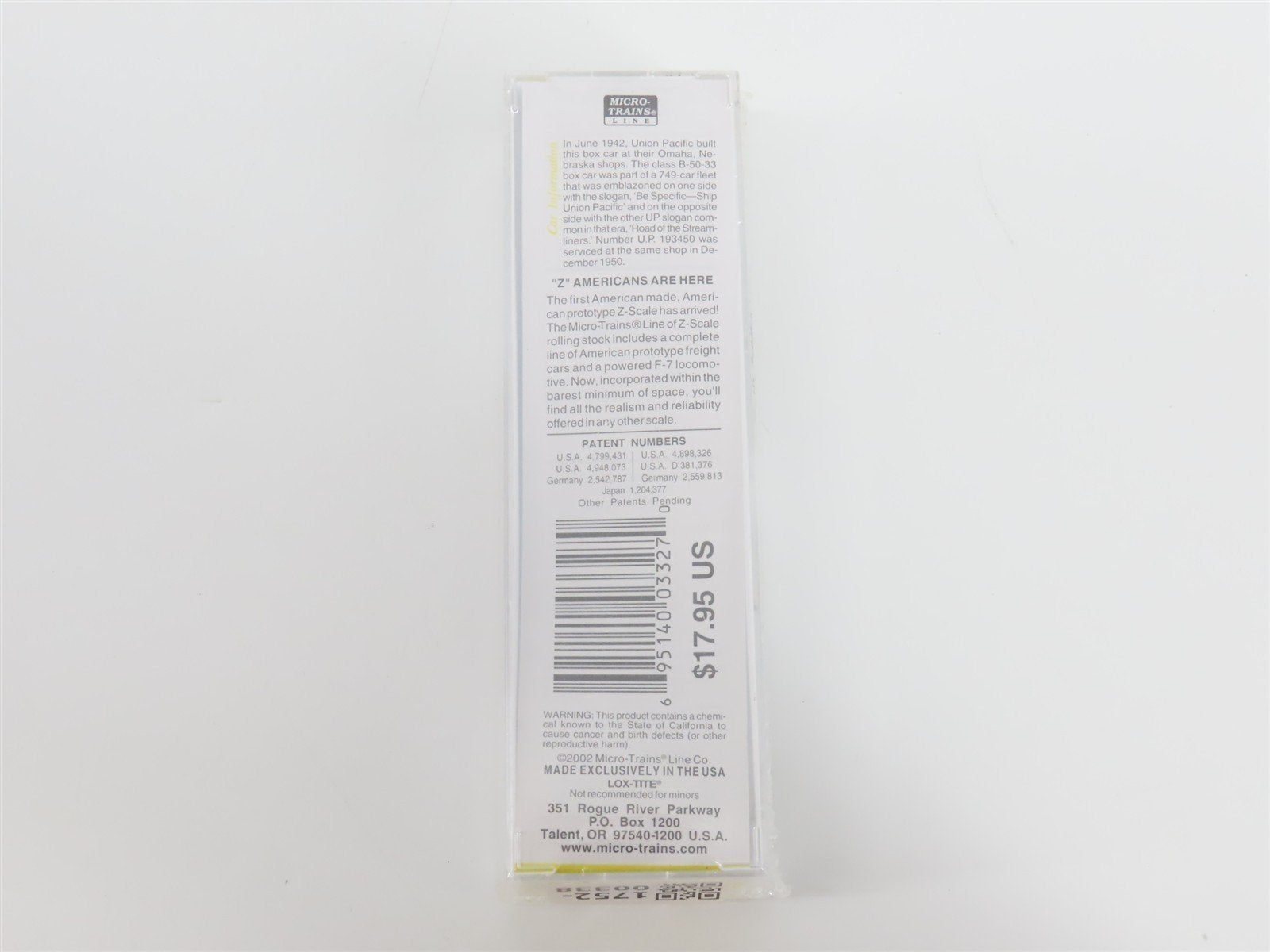 Z Scale Micro-Trains MTL 14145-2 UP Union Pacific Be Specific 40' Boxcar #193450