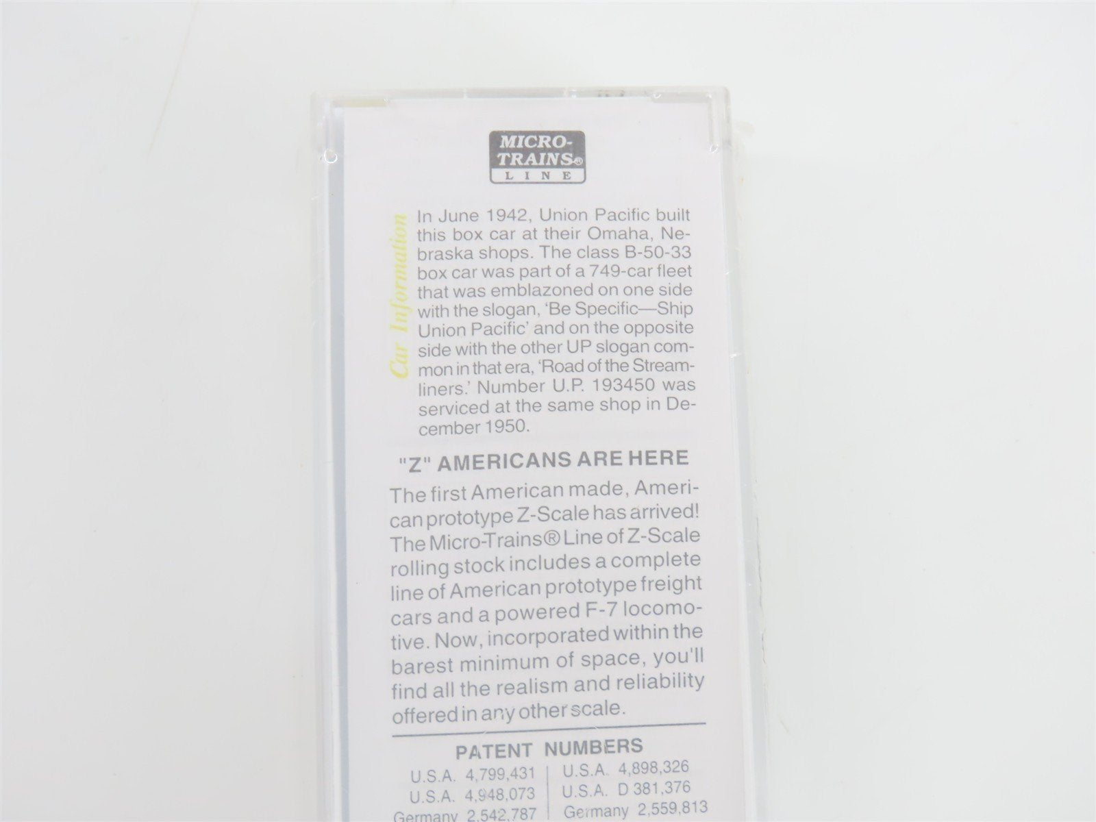 Z Scale Micro-Trains MTL 14145-2 UP Union Pacific Be Specific 40' Boxcar #193450