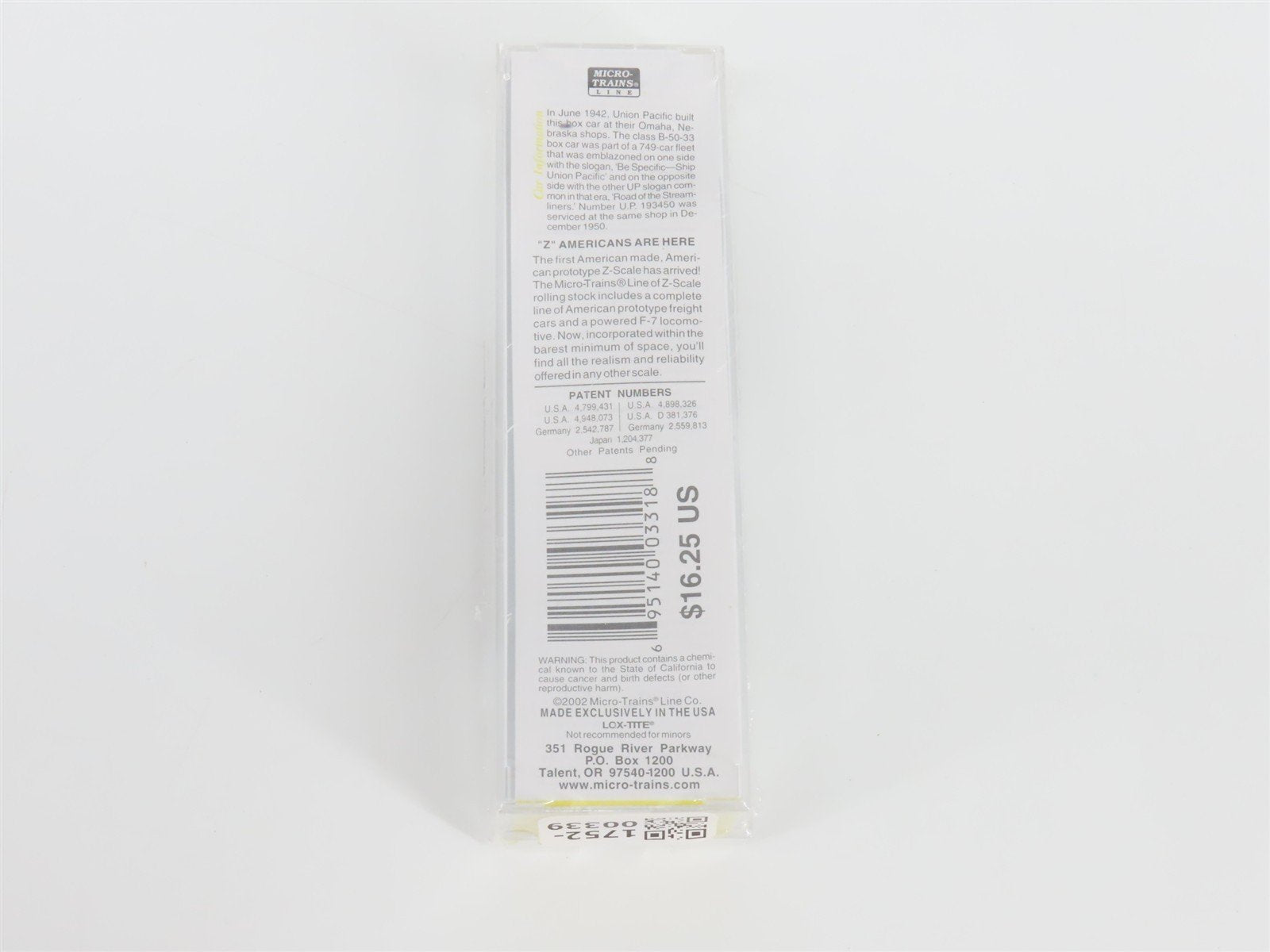 Z Scale Micro-Trains MTL 14145 UP Union Pacific Be Specific 40' Box Car #193450