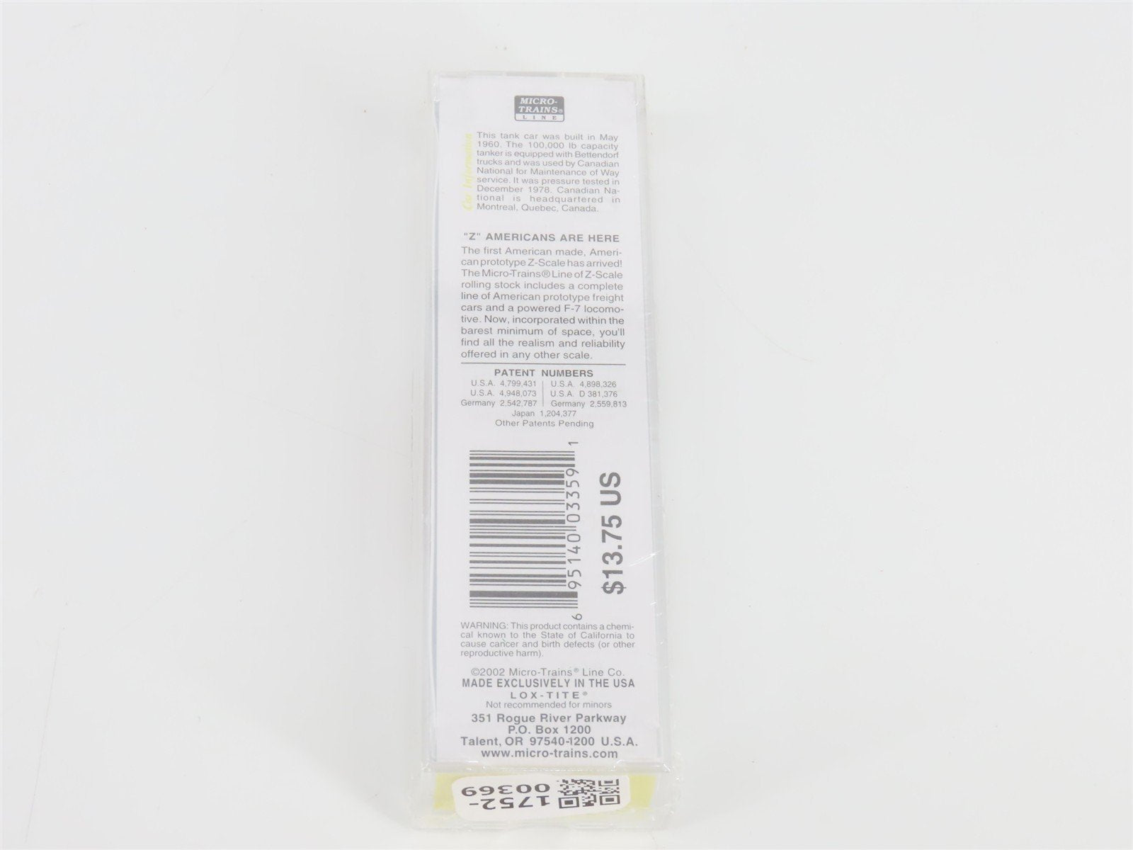 Z Scale Micro-Trains MTL 14419 CN Canadian National Single Dome Tank Car #990984