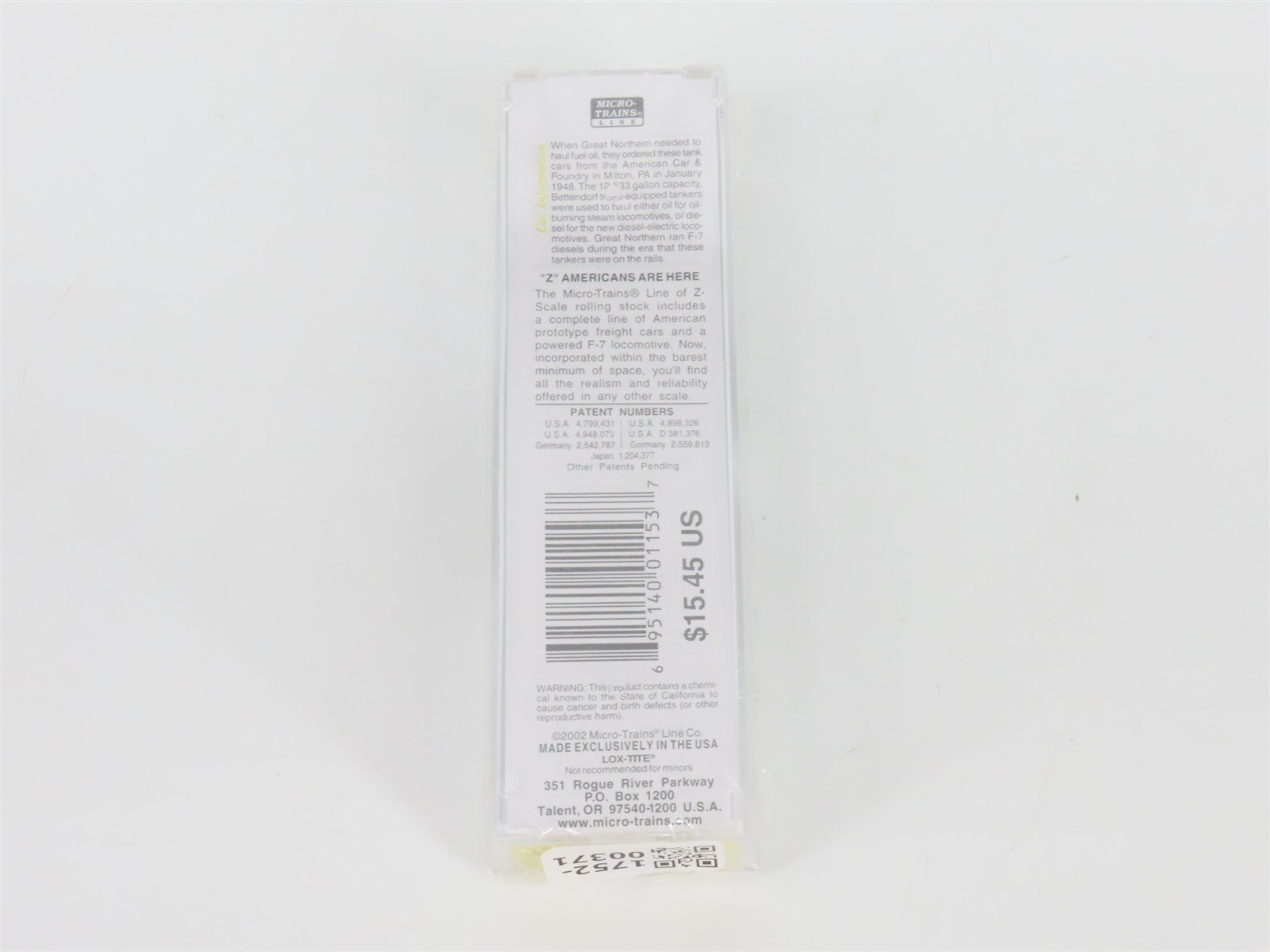 Z Scale Micro-Trains MTL 14417-2 GN Great Northern Single Dome Tank Car #X-1155