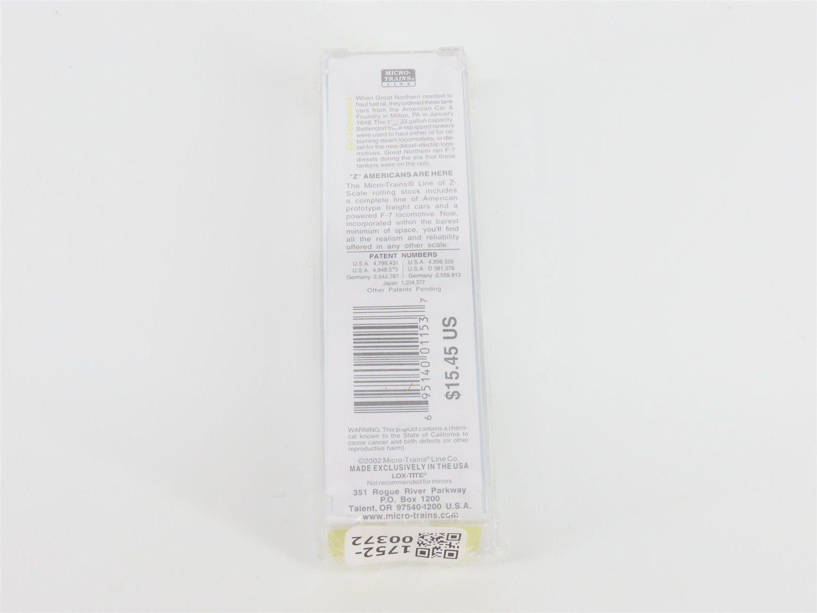 Z Scale Micro-Trains MTL 14417-2 GN Great Northern Single Dome Tank Car #X-1155