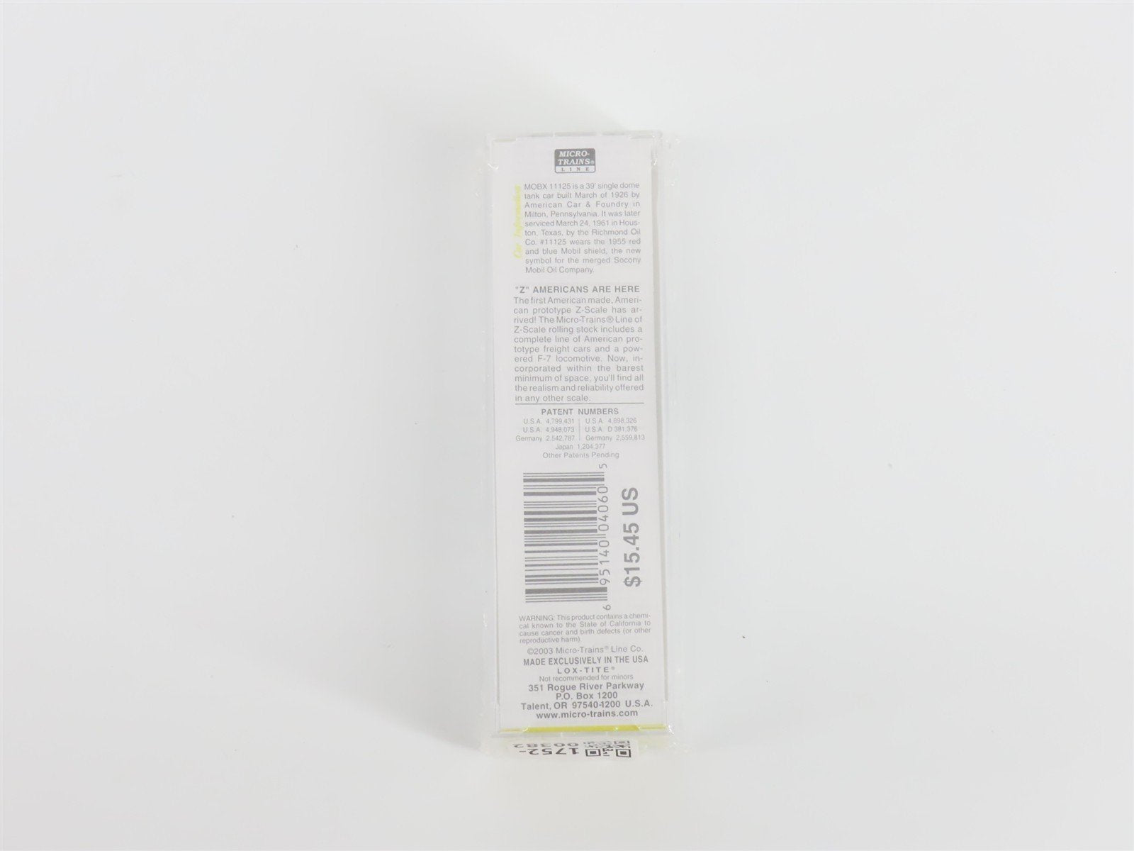 Z Scale Micro-Trains MTL 14410-2 MOBX Mobil Oil Single Dome Tank Car #11125