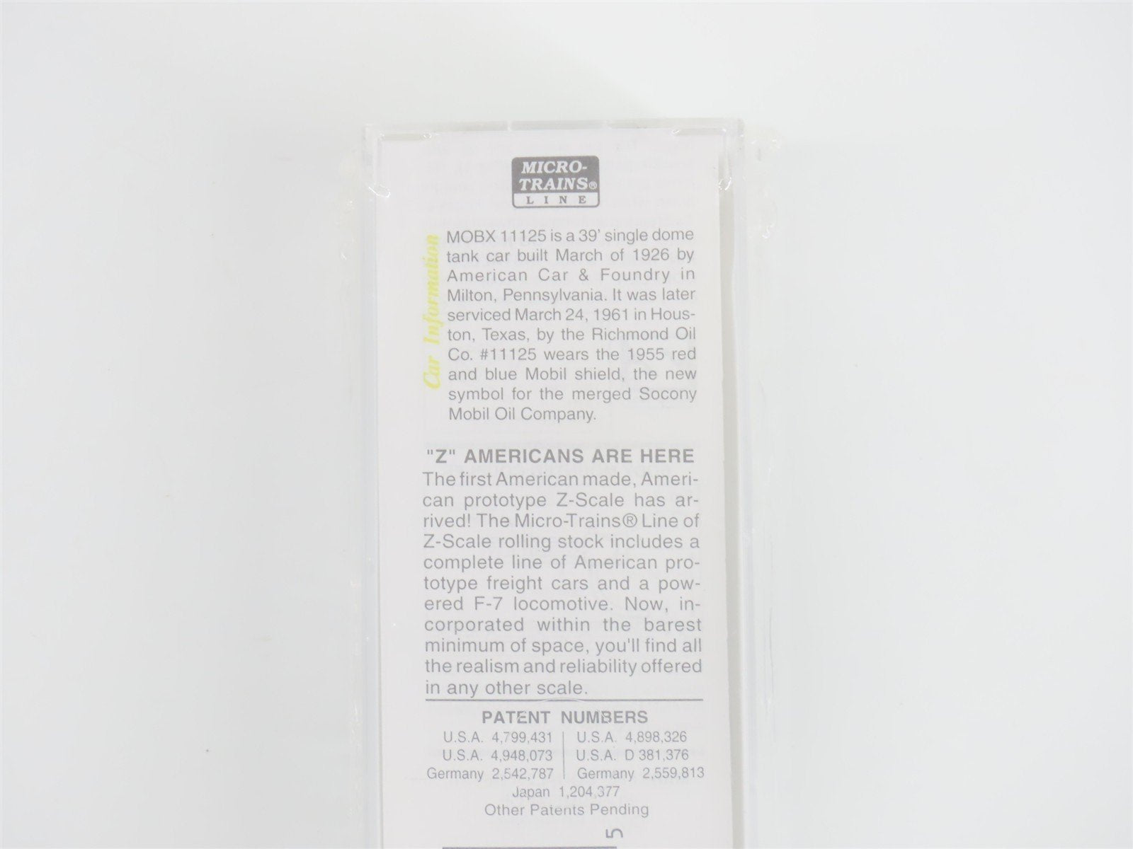 Z Scale Micro-Trains MTL 14410-2 MOBX Mobil Oil Single Dome Tank Car #11125