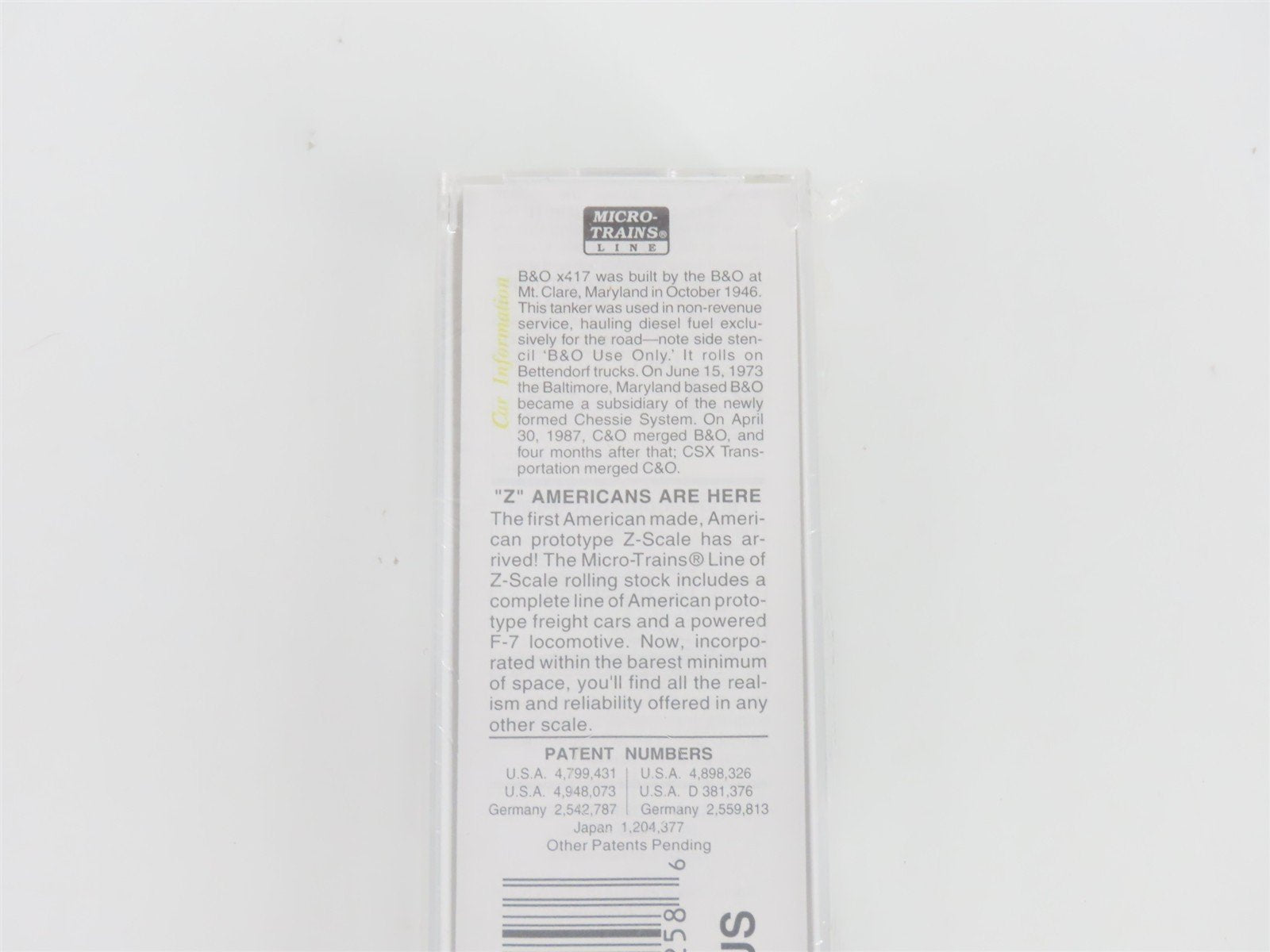 Z Scale Micro-Trains MTL 14406 B&O Baltimore & Ohio Single Dome Tank Car #X417