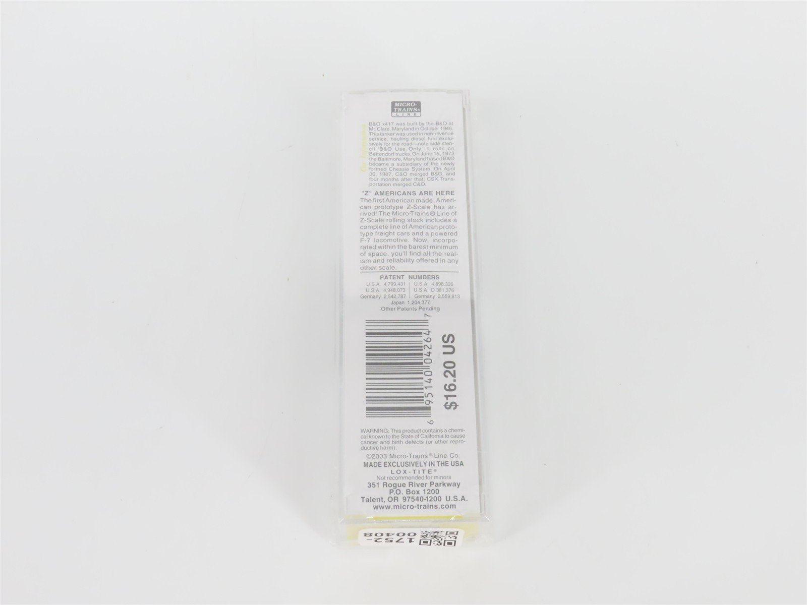 Z Scale Micro-Trains MTL 14406-2 B&O Baltimore & Ohio Single Dome Tank Car #X417