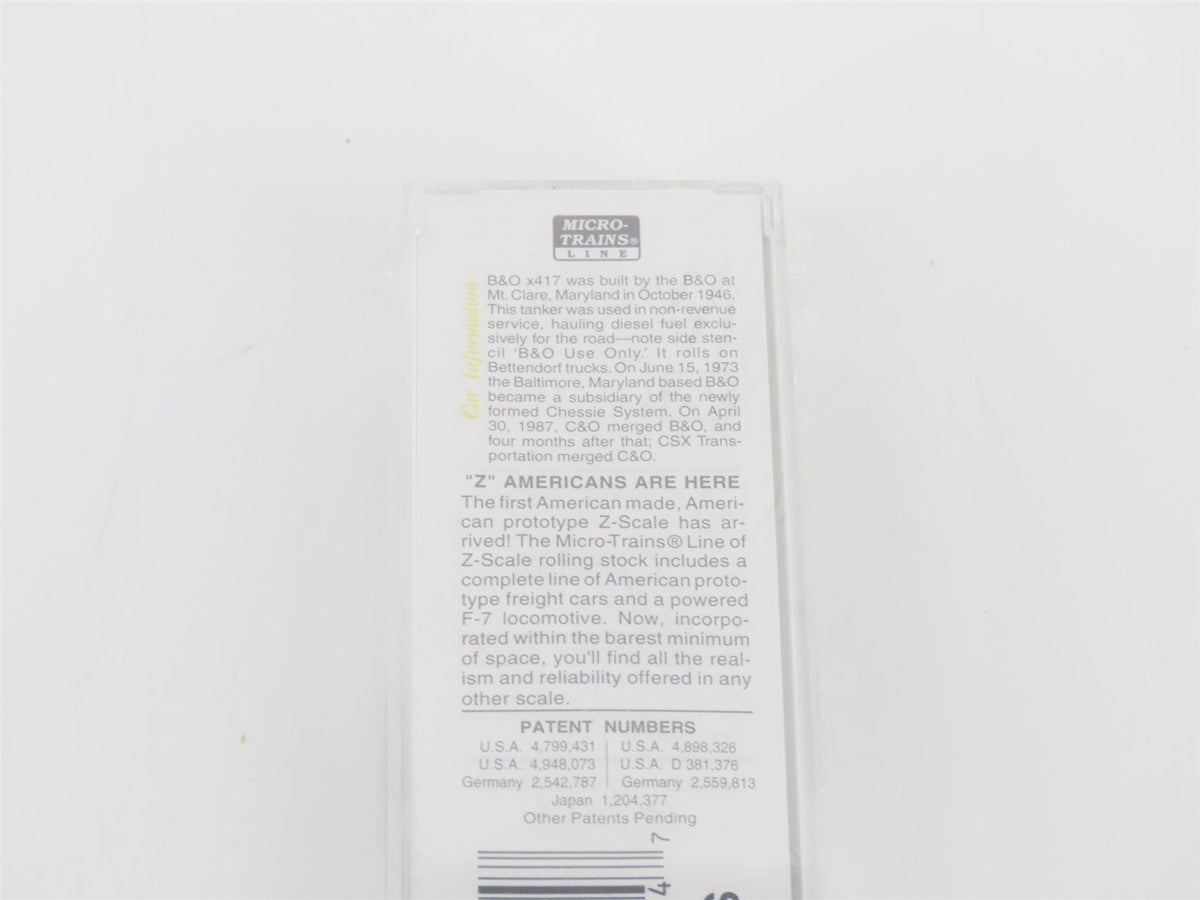 Z Scale Micro-Trains MTL 14406-2 B&amp;O Baltimore &amp; Ohio Single Dome Tank Car #X417