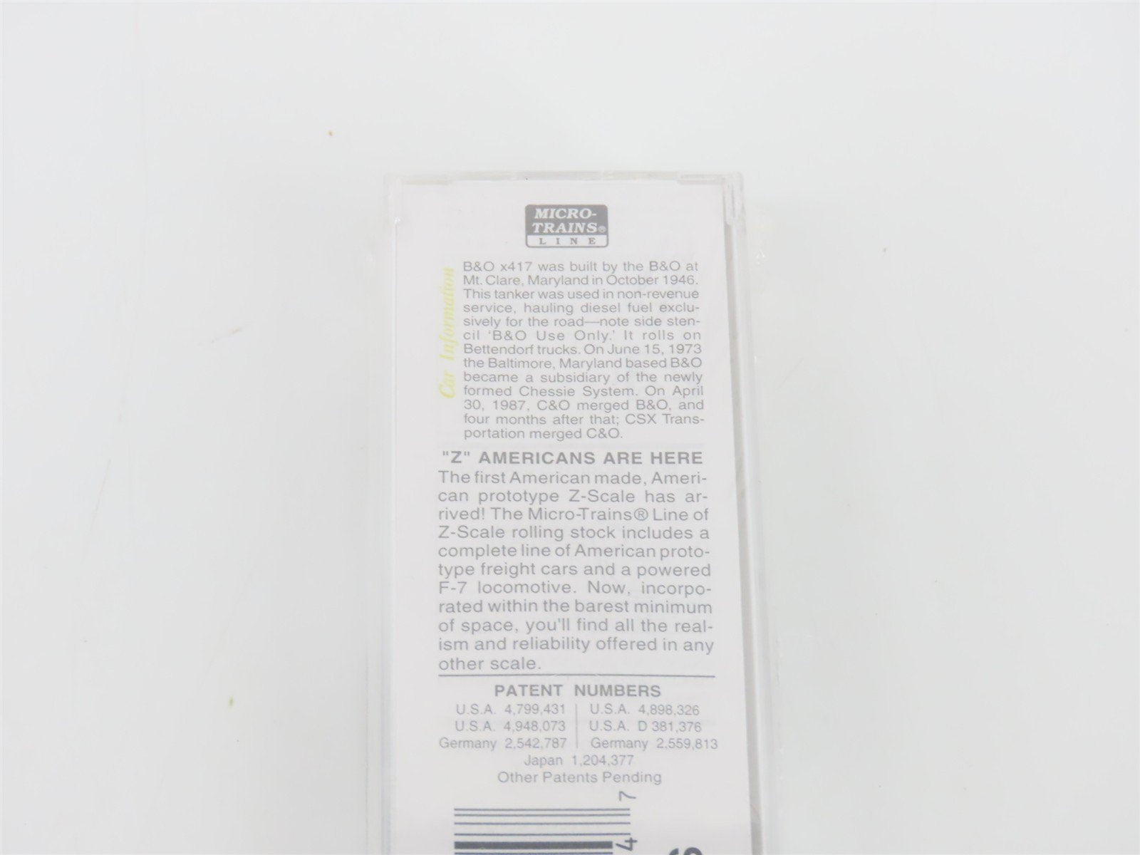 Z Scale Micro-Trains MTL 14406-2 B&O Baltimore & Ohio Single Dome Tank Car #X417