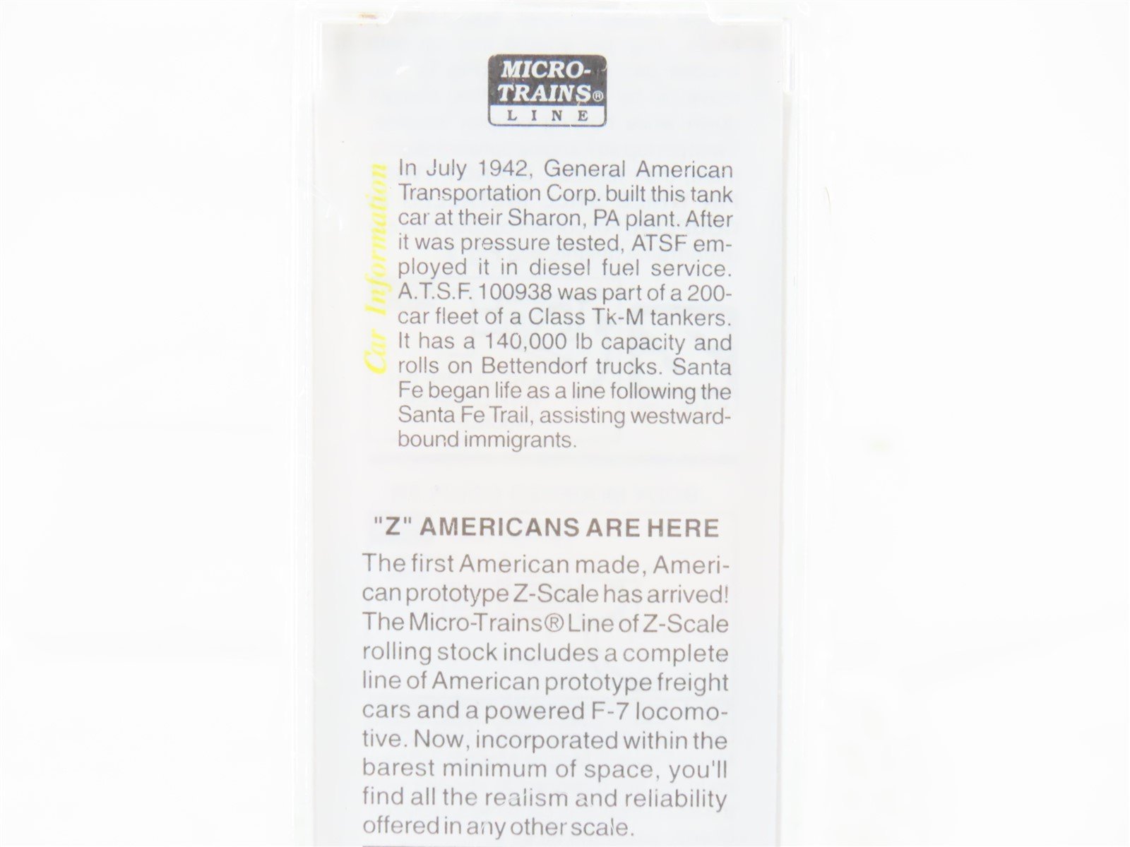 Z Scale Micro-Trains MTL 14402 ATSF Santa Fe 39' Single Dome Tank Car #100938