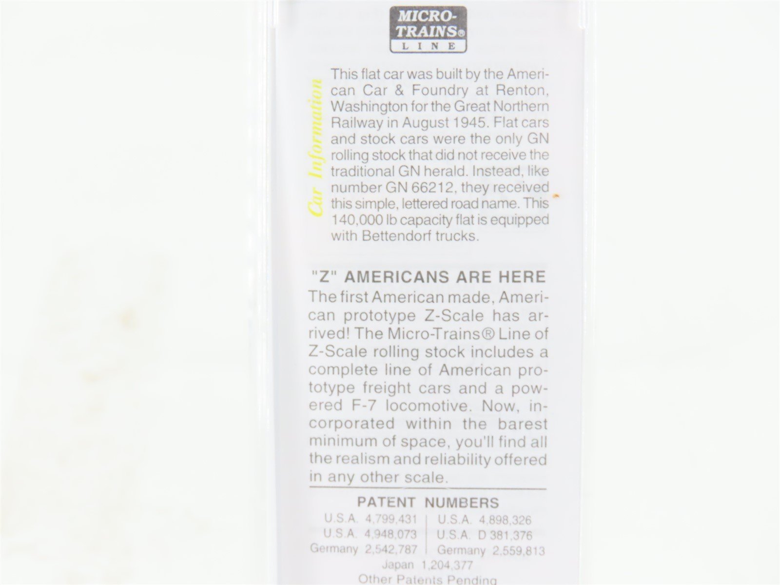 Z Scale Micro-Trains MTL 14507 GN Great Northern 40' Flat Car #66208