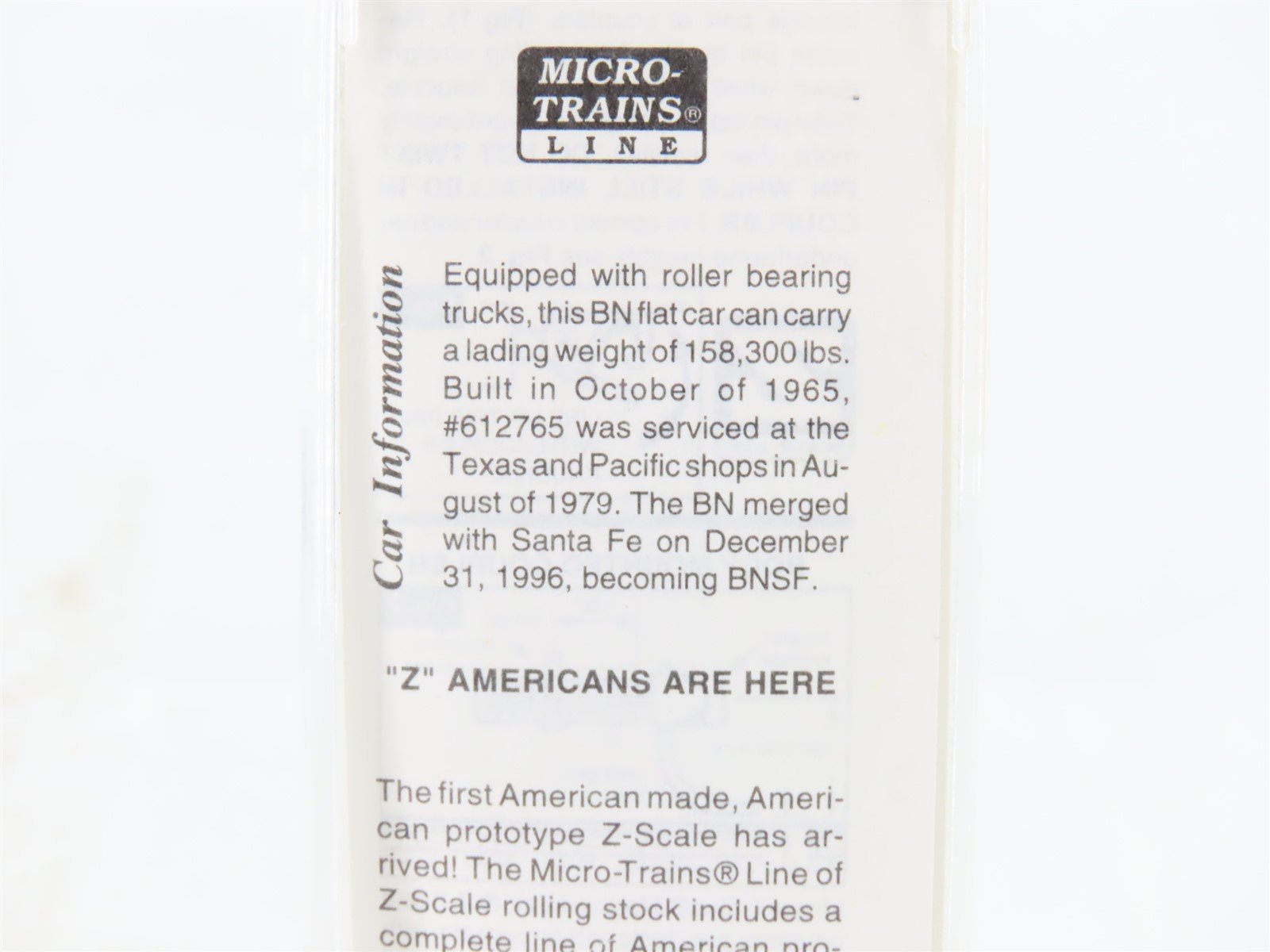 Z Scale Micro-Trains MTL 14508-2 BN Burlington Northern Flat Car #2765