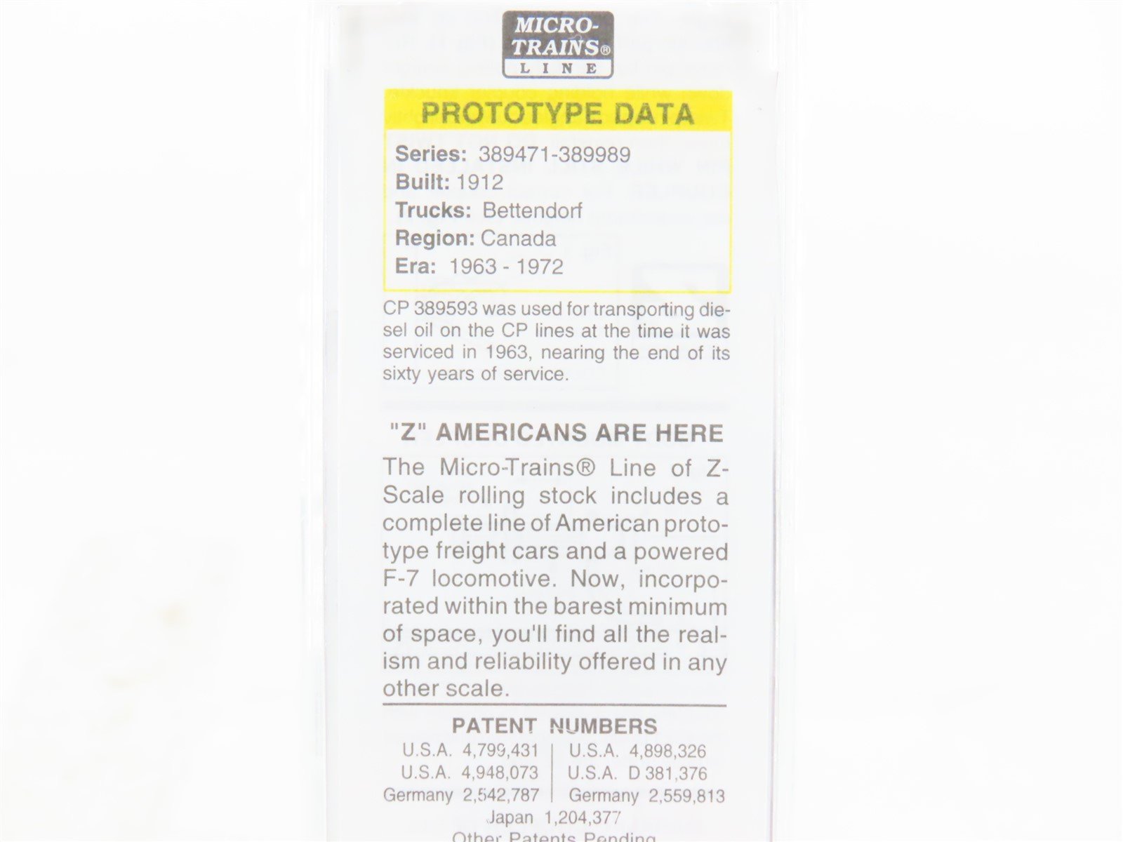 Z Micro-Trains MTL 14420-2 CP Canadian Pacific 39' Single Dome Tank Car #389593