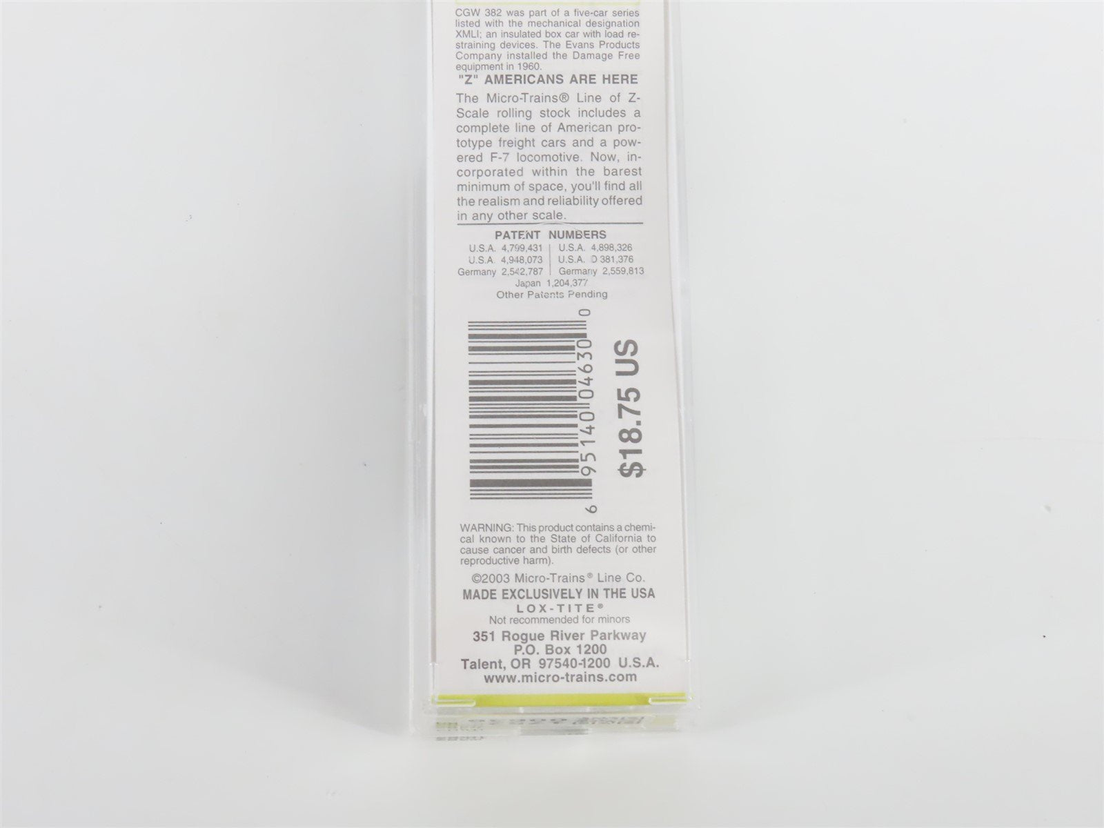 Z Micro-Trains MTL 14919 CGW Chicago Great Western 40' Plug Door Box Car #382