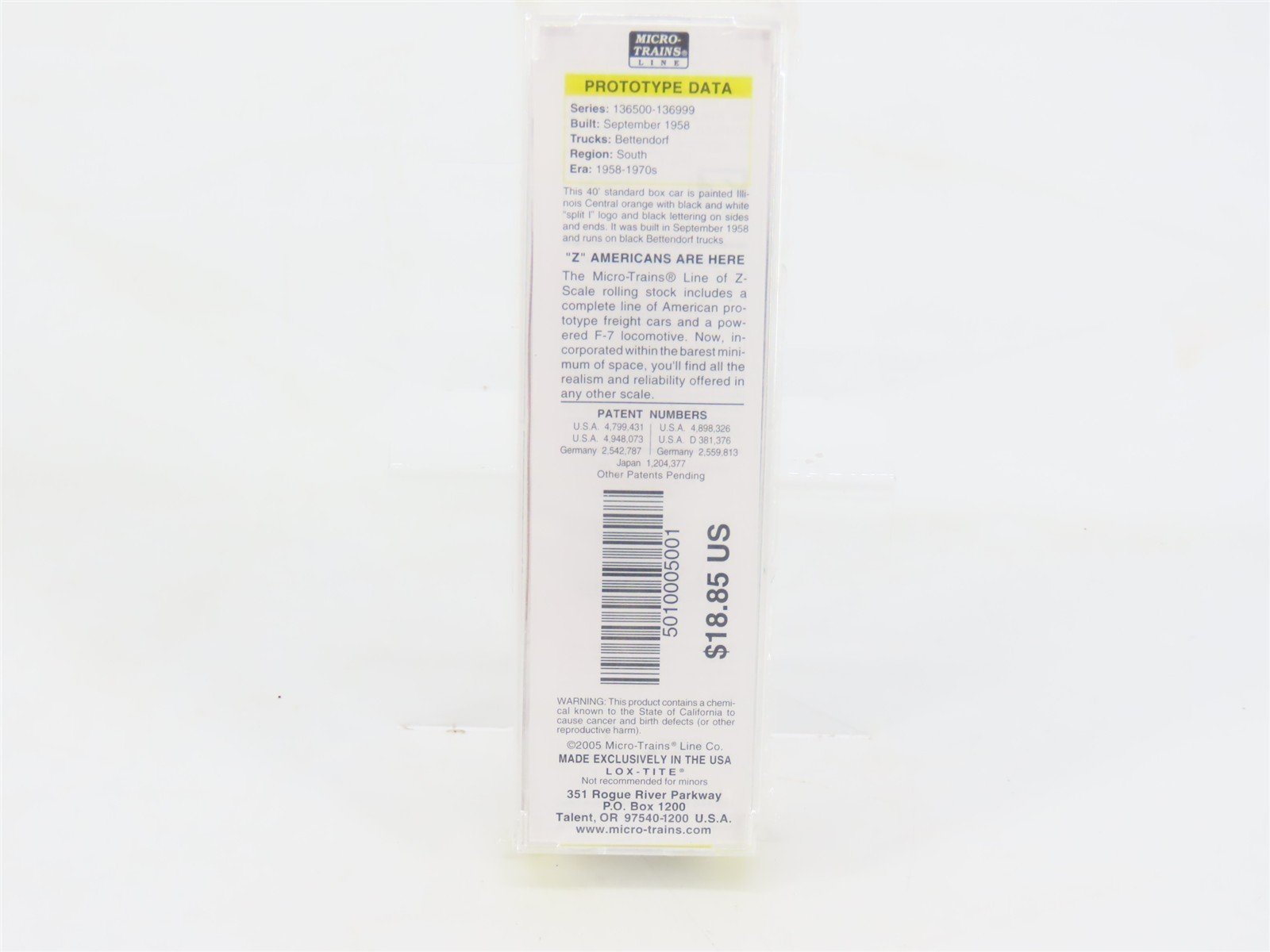 Z Scale Micro-Trains MTL 50100050 IC Illinois Central 40' Box Car #136996