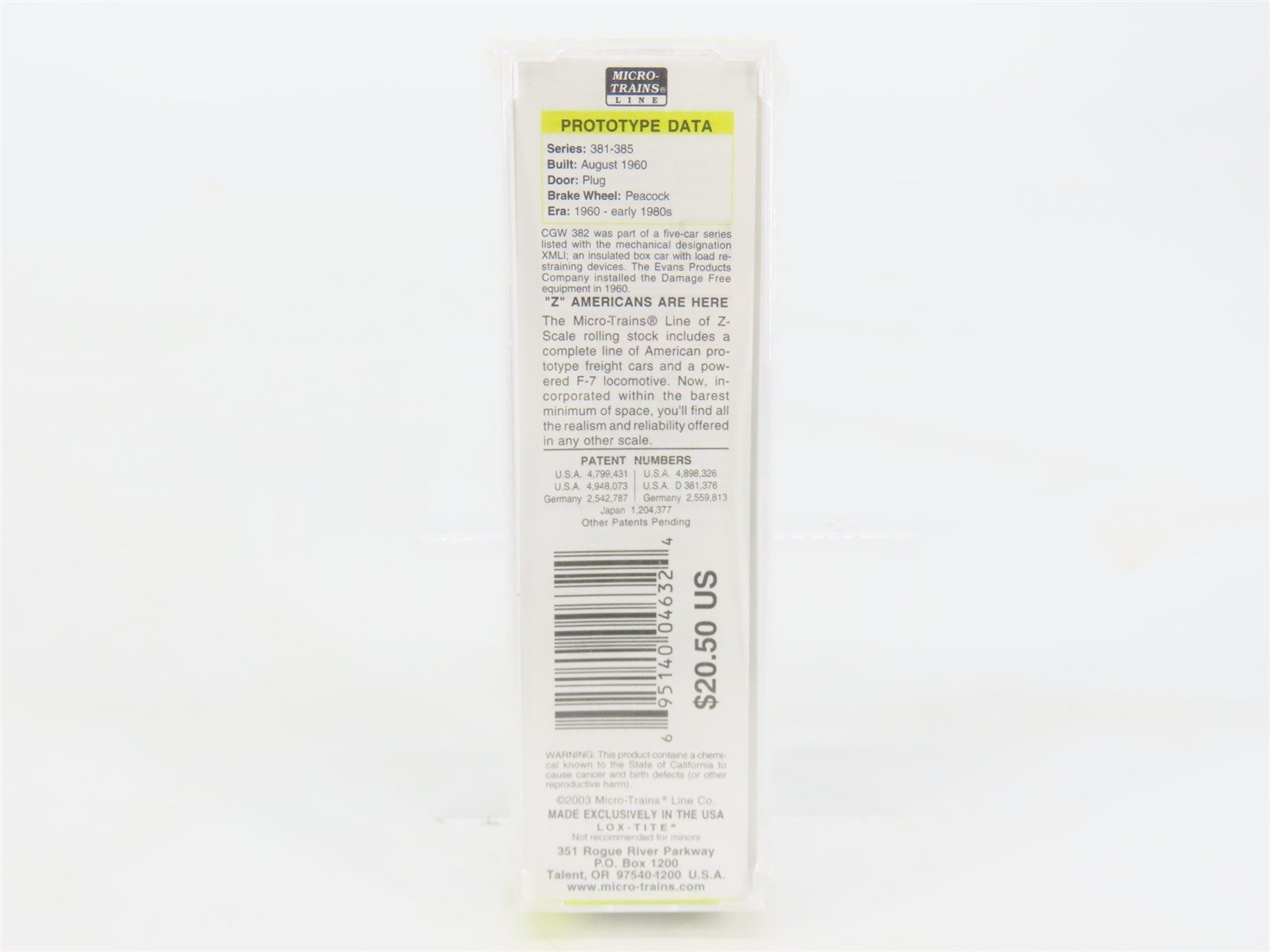 Z Scale Micro-Trains MTL 14919-2 CGW Chicago Great Western 40' Box Car #382